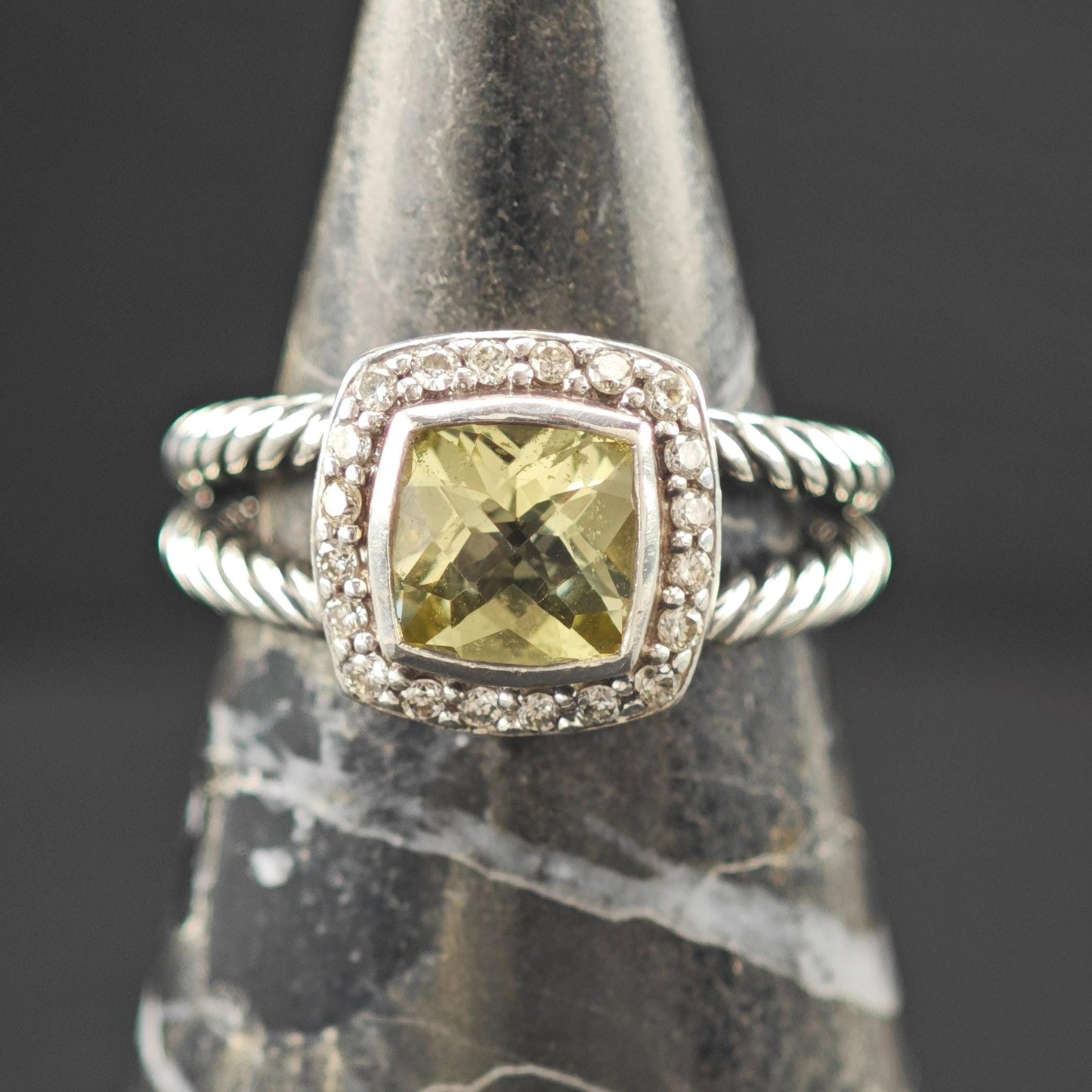 David Yurman Albion Prasiolite Diamond Ring Sterling Silver