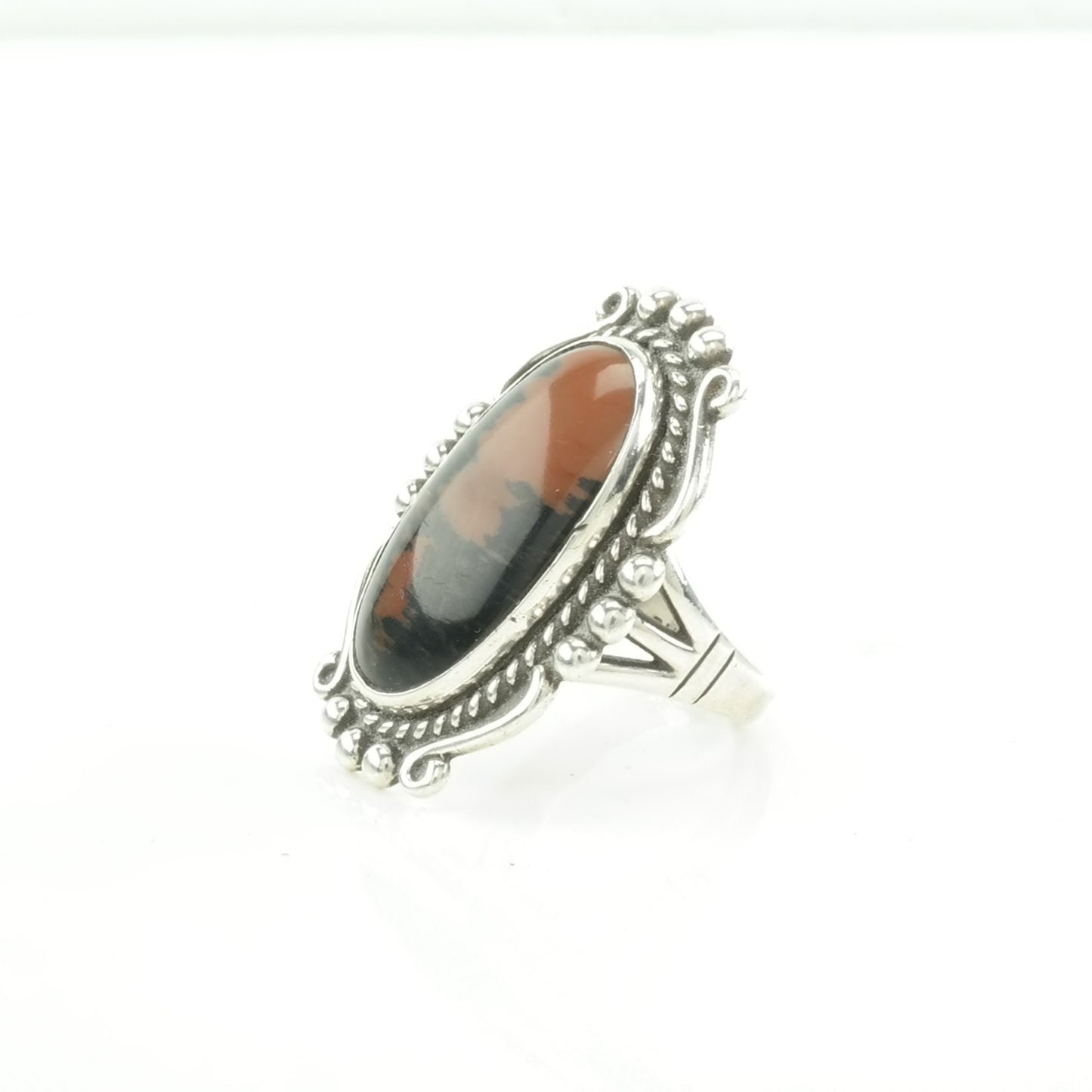 Native American Silver Ring Petrified Wood Sterling Brown Size 8 3/4