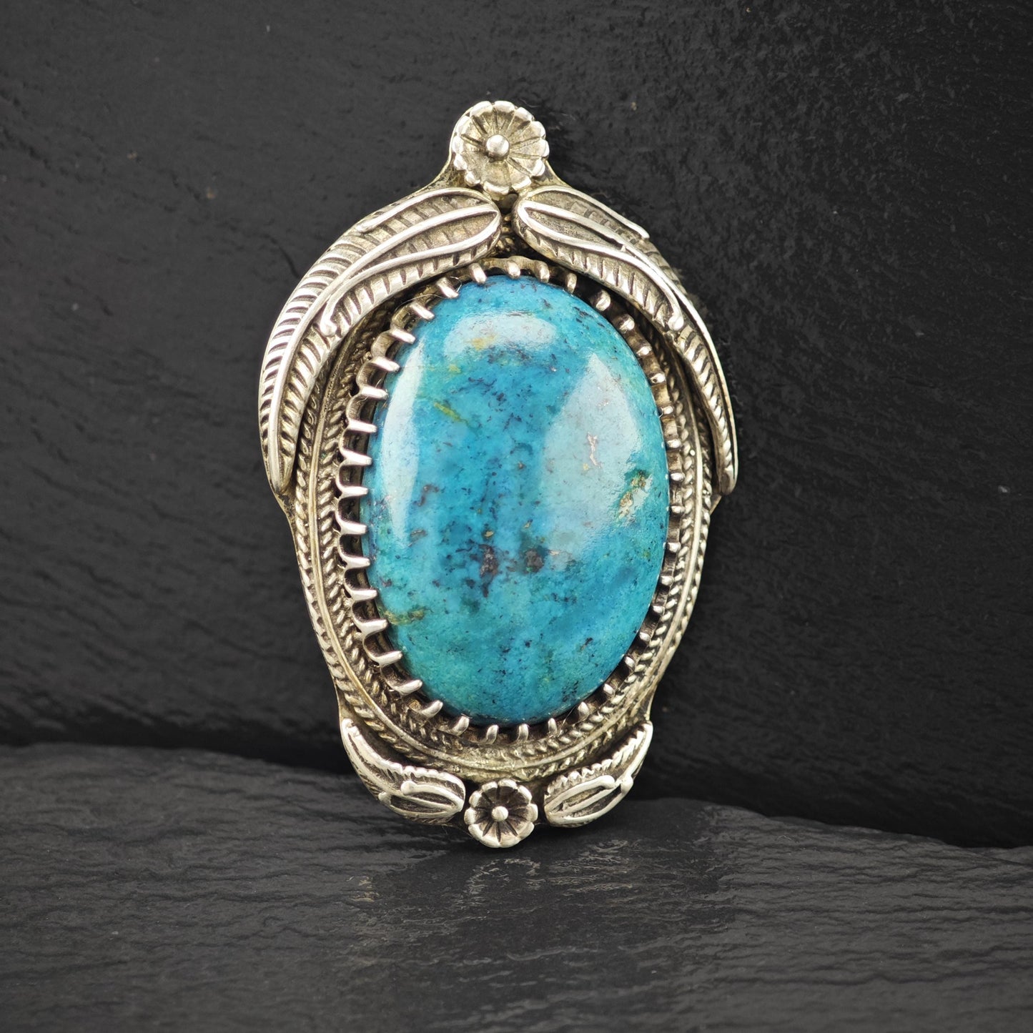 Native Treated Turquoise Floral Pendant Sterling Silver P2797