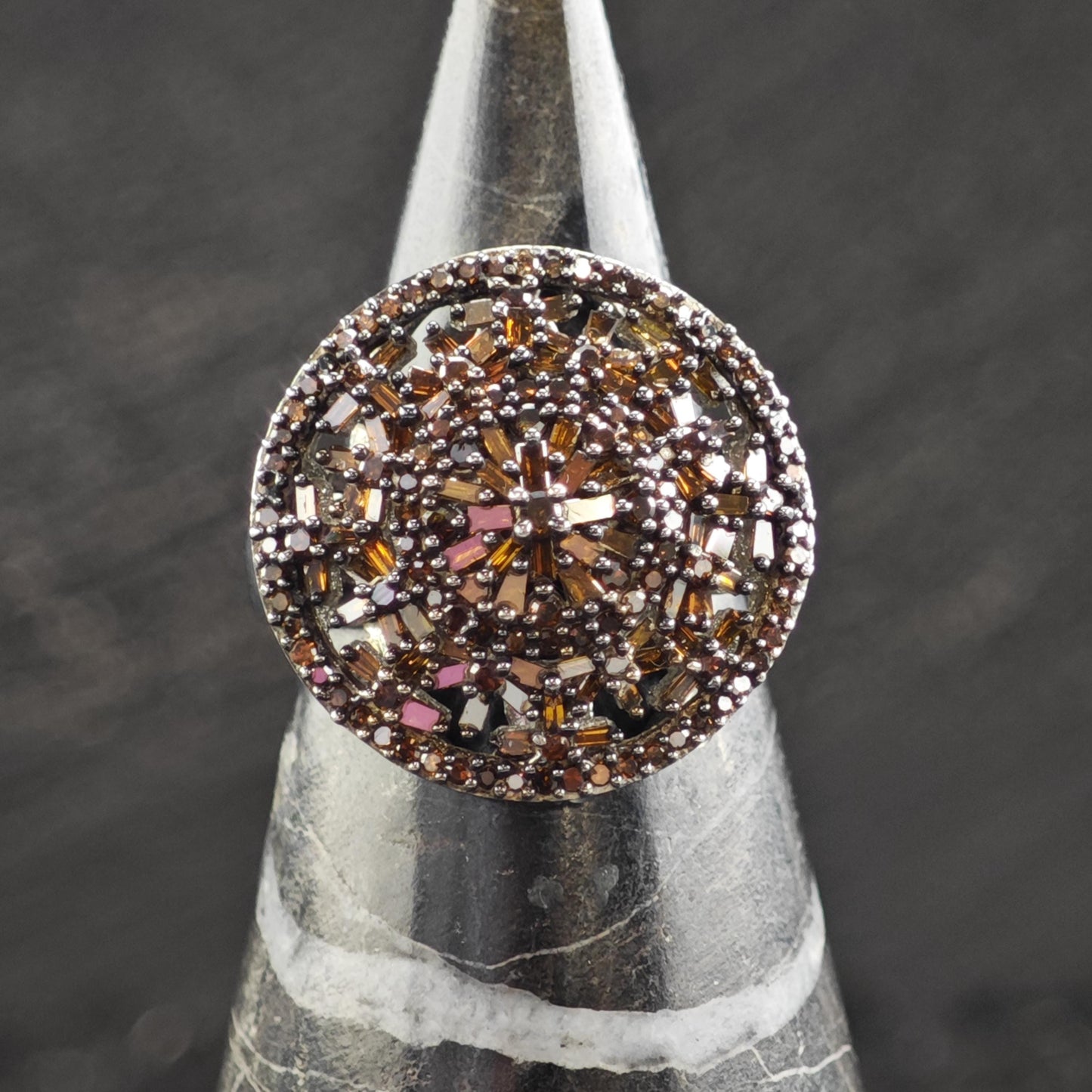 Brown Diamond Cluster Sterling Silver Ring Sz 6 R6609