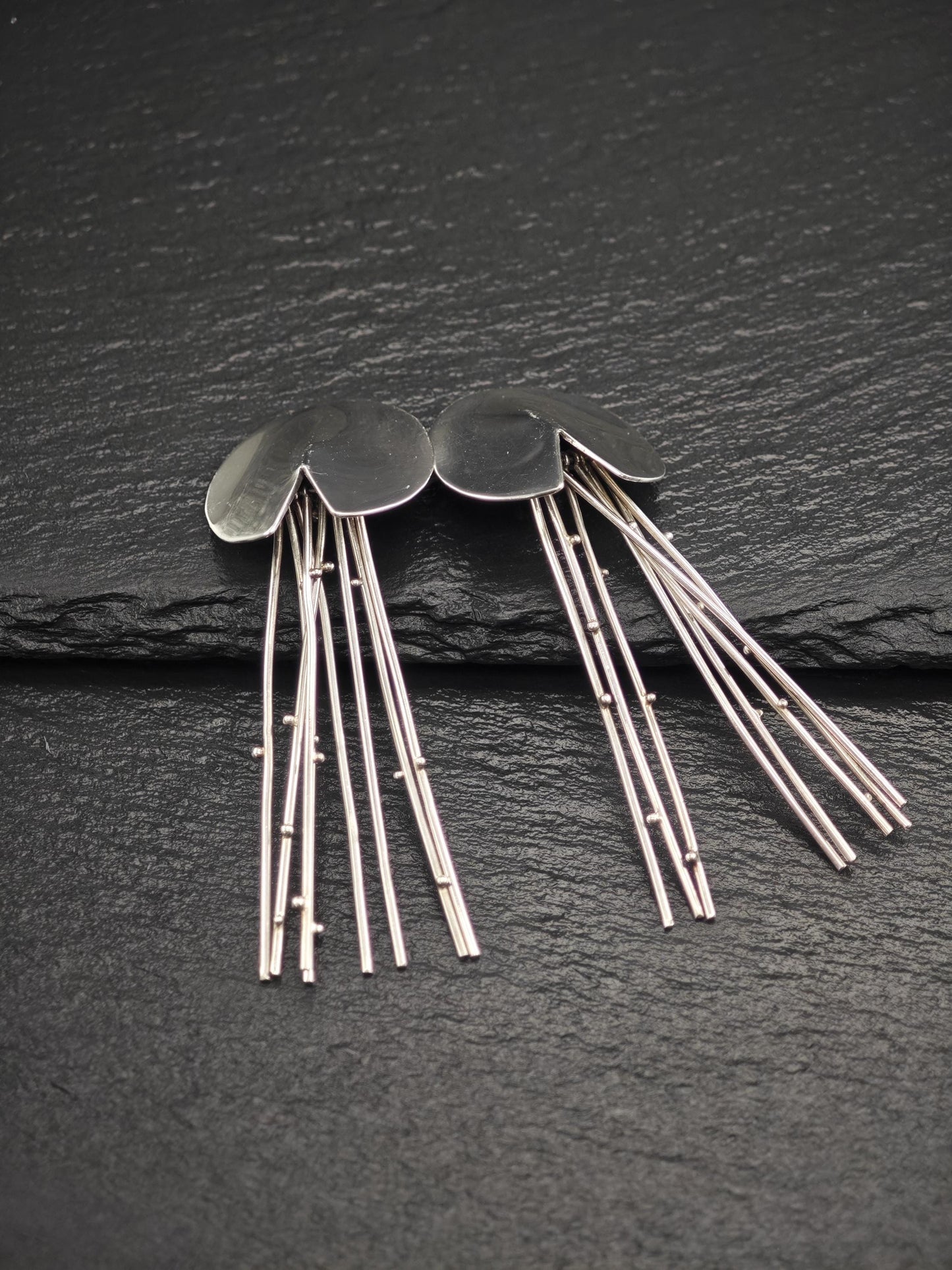 Vintage Clip on Earrings Modernist, Abstract Dangles Sterling Silver