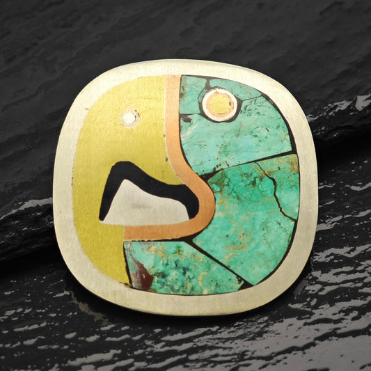 Taxco Abstract Brooch Pendant Multi-Color Mixed Metal Design Sterling Silver