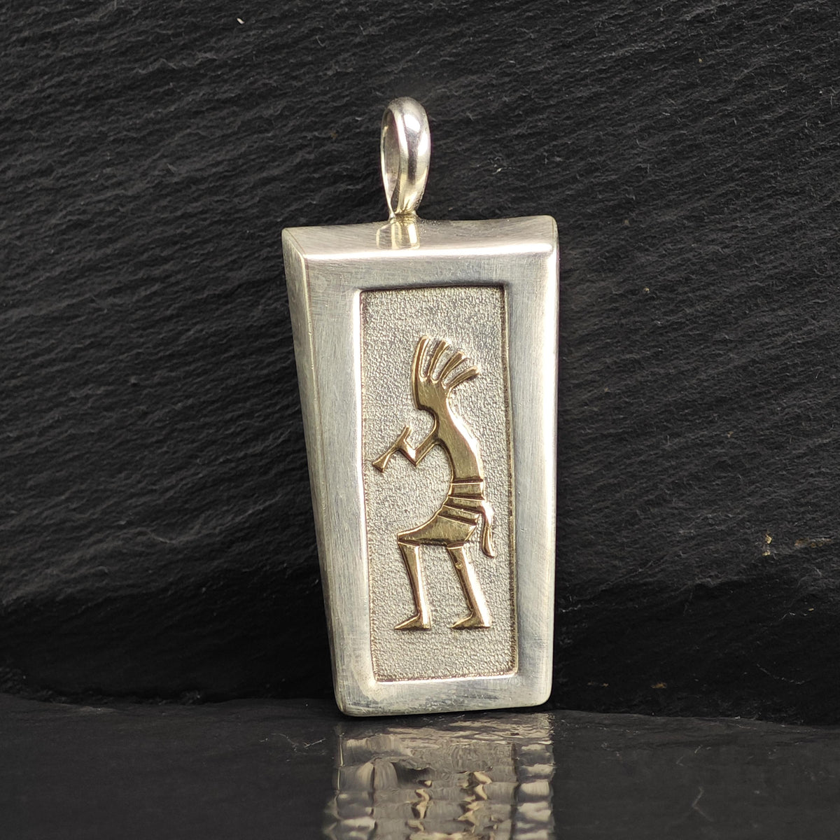 Navajo 14K Kokopelli Sterling Silver Pendant P3142