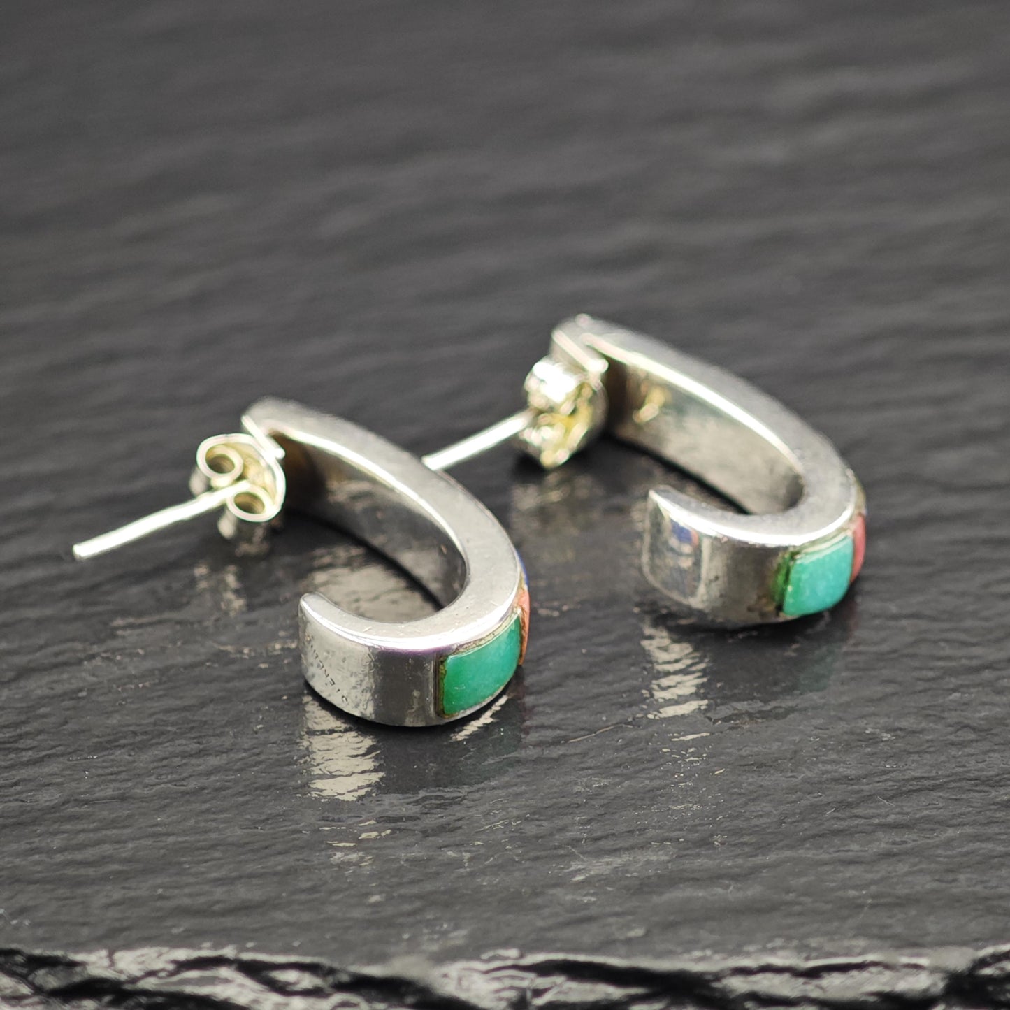 Turquoise, Coral, Lab Opal, Jet, Lapis Inlay Sterling Silver Earrings ER3115
