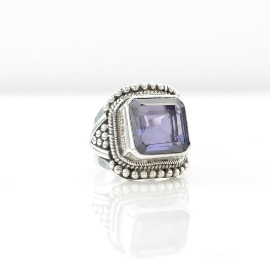 Vintage Color Change Corundum Sterling Silver Ring Square Size 7 1/2