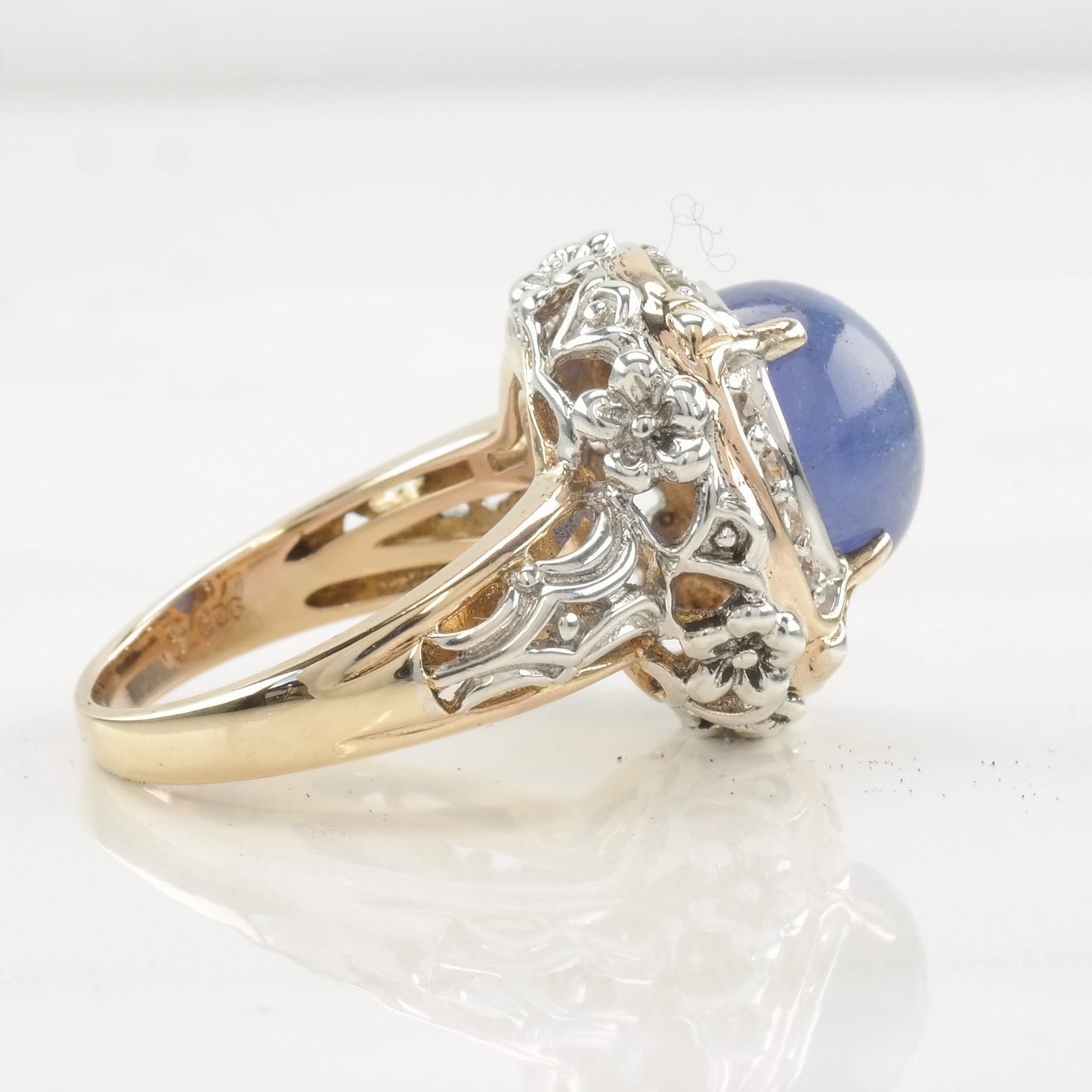 Sterling Silver Ring Tanzanite, White Topaz Two Tone Size 7