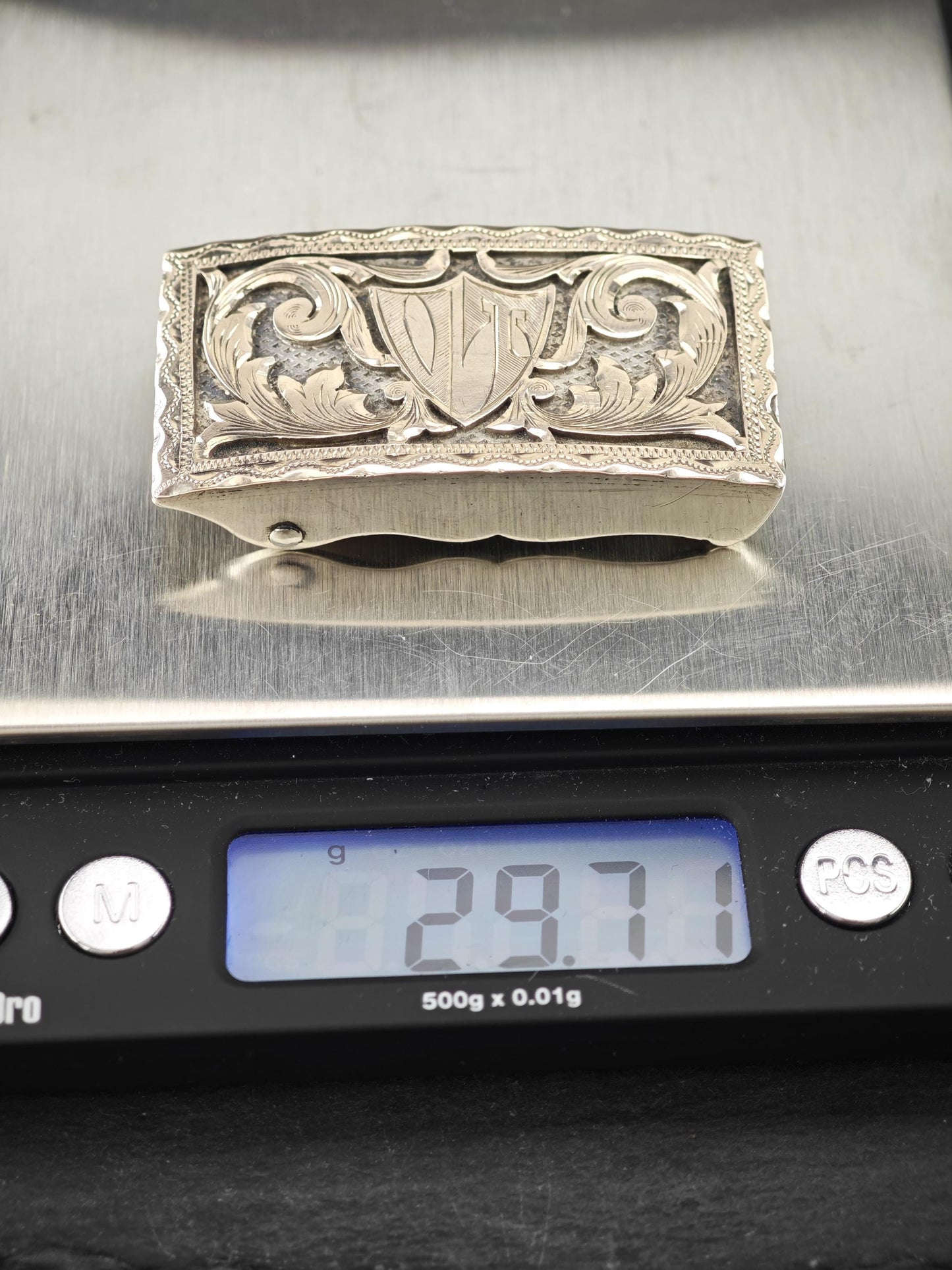 Vintage Alafina Mexico 10K, Belt Buckle Sterling Silver Initials VT