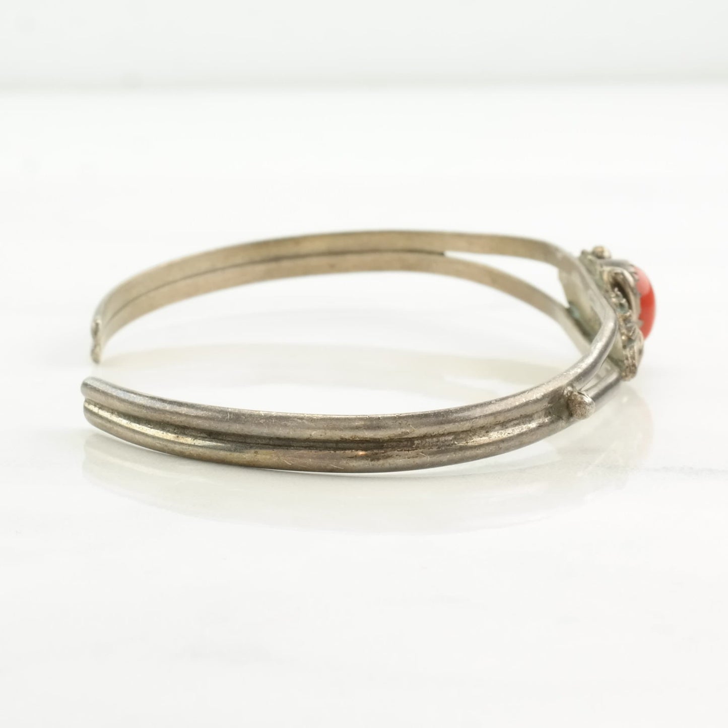 Native American Sterling Silver Cuff Bracelet Coral