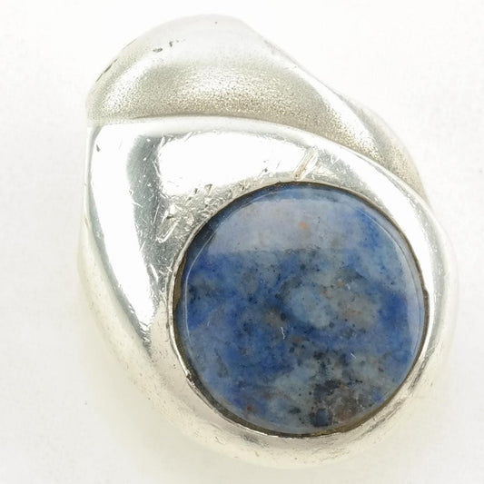 Vintage Sodalite Modernist, Round Sterling Silver Pendant