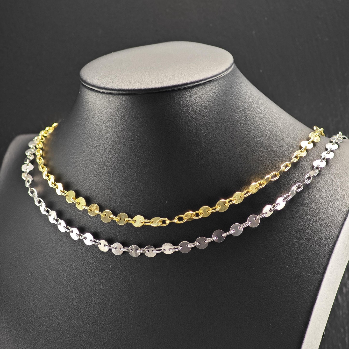 Choice of Silver or Gold Plated Sequin Disc Chain Sterling Silver Necklace N2761