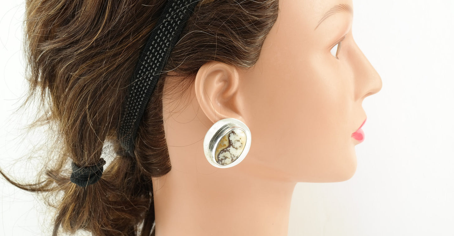 Modernist Wild Horse Magnesite Sterling Silver Earrings Clip On