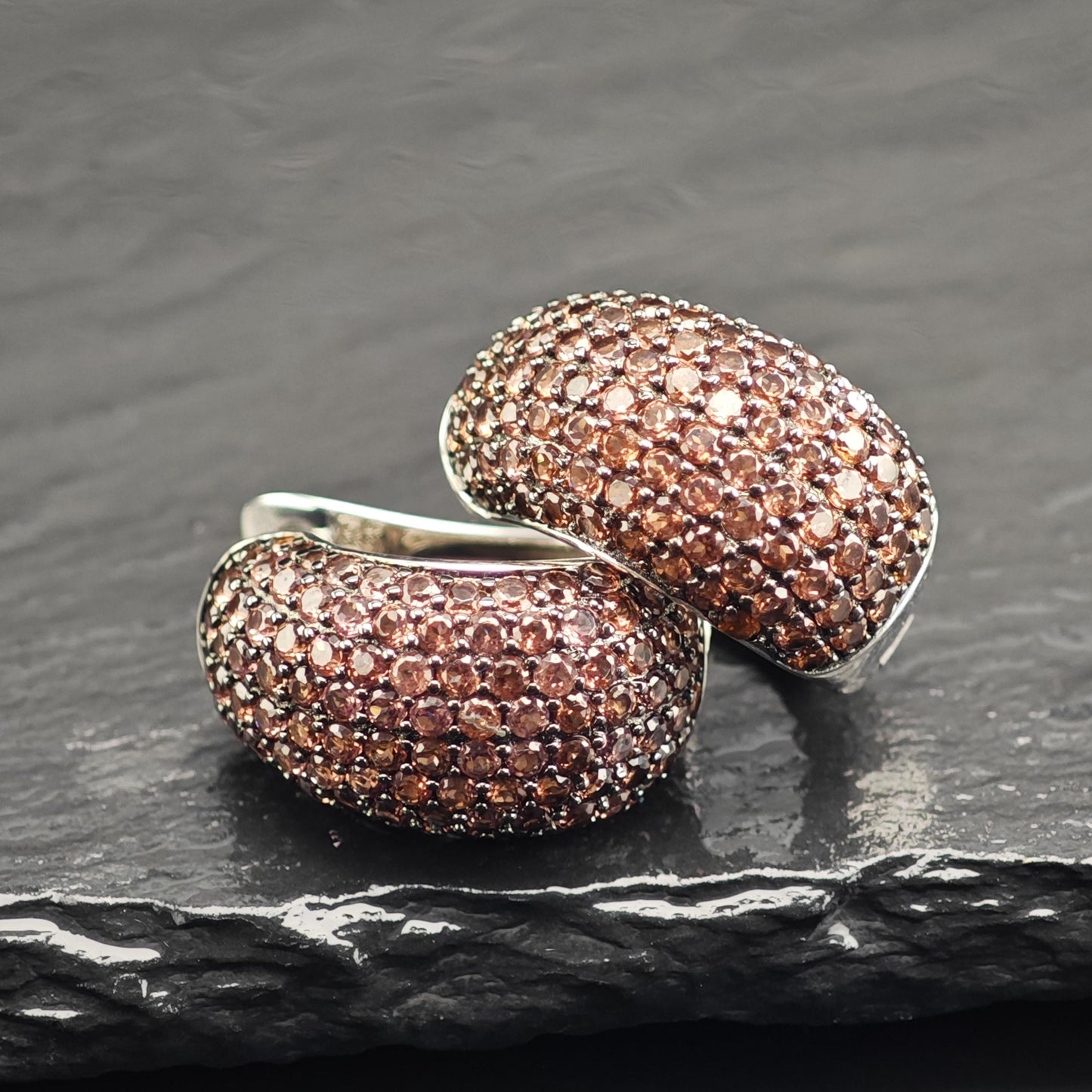 Pave, Brown CZ Stud/Huggie Sterling Silver Earrings ER3116
