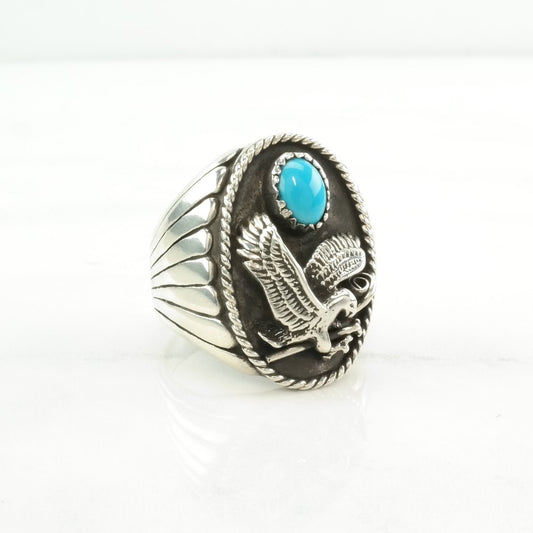 Vintage Turquoise Eagle Silver Ring Sterling Blue Size 11