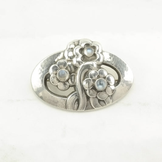 Georg Jensen Sterling Silver Brooch 28 Moonstone, Floral