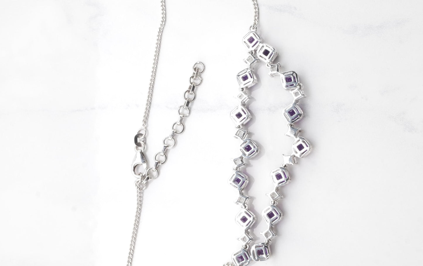 Sterling Silver Amethyst & Topaz Necklace | Geometric Design | Adjustable Length