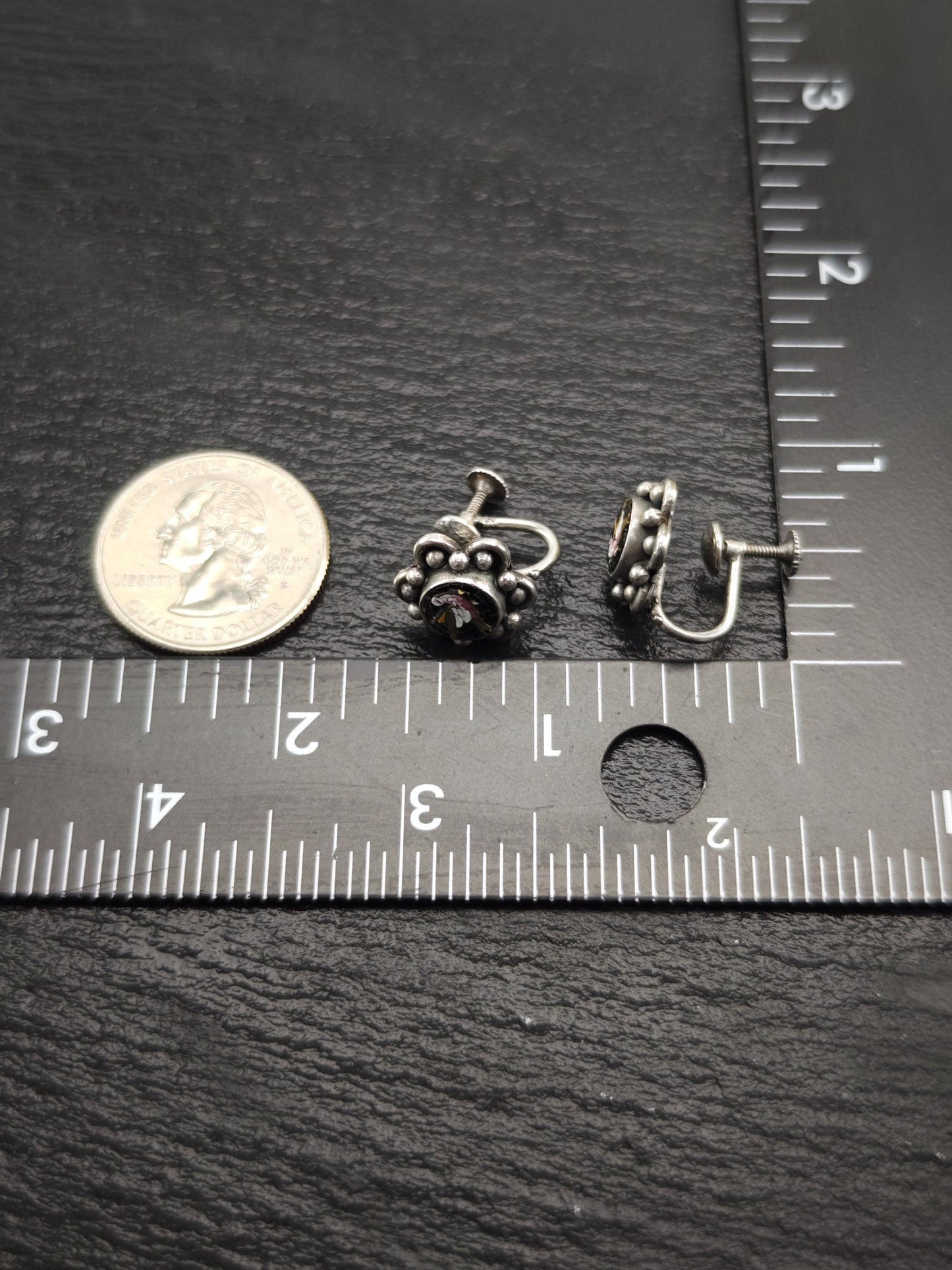 Italy Micro Mosaic Bird Screw Back Earrings Sterling Silver