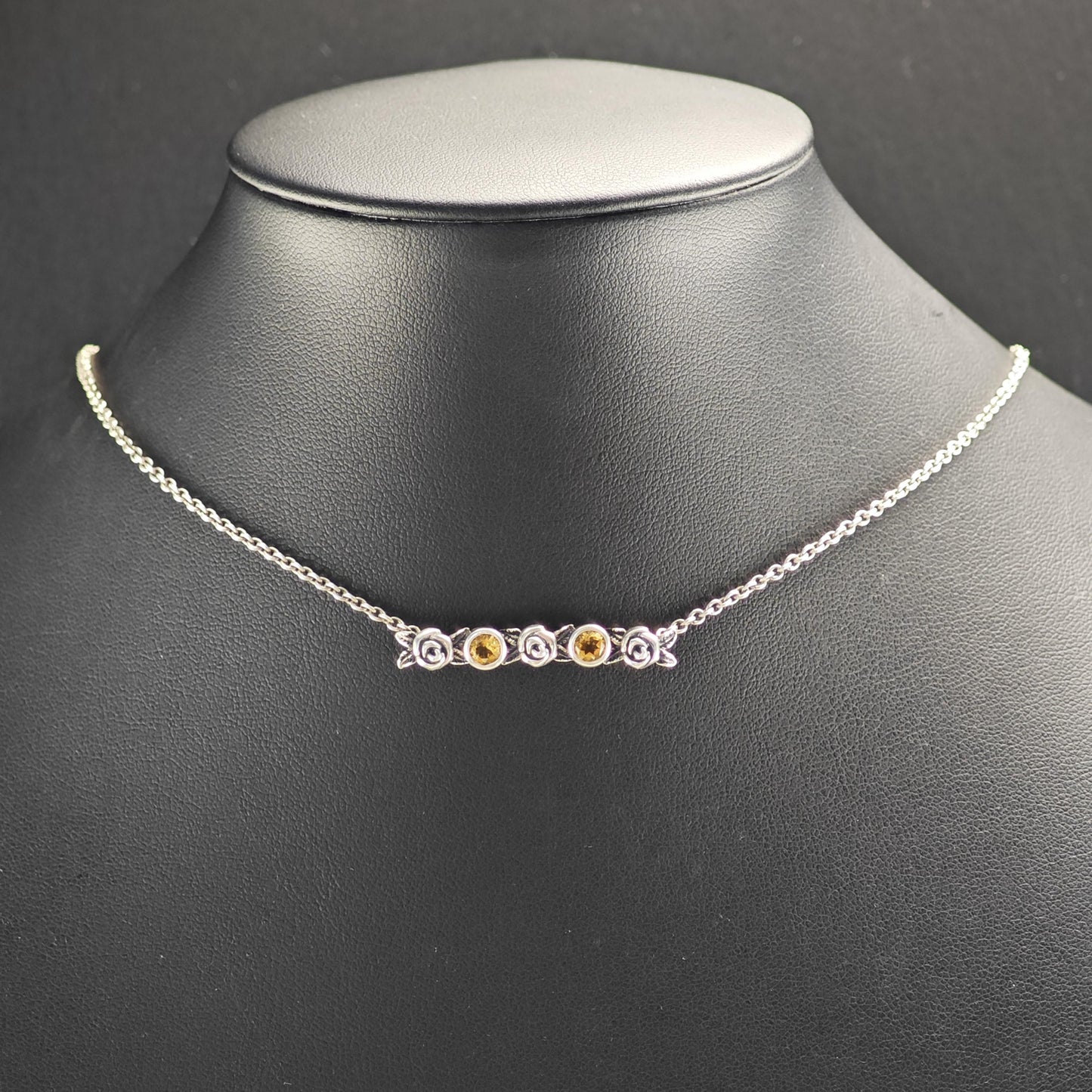 Yellow Citrine Floral Sterling Silver Necklace N2737