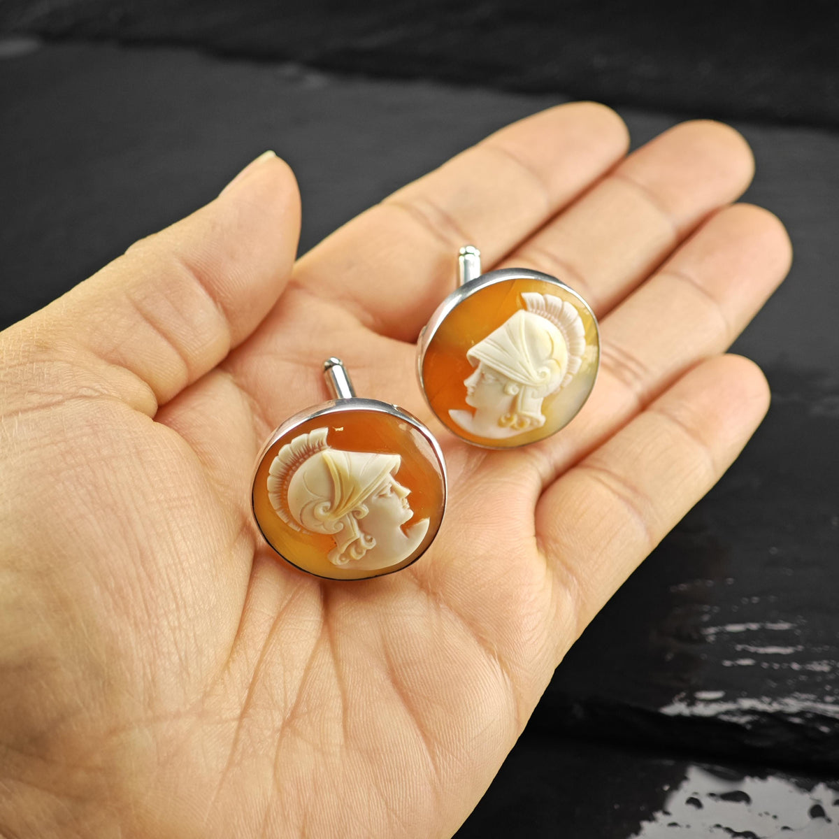 Trojan/Spartan Cameo Circle Sterling Silver Cufflinks MISC0433