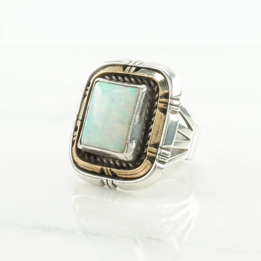 Sterling Silver Ring Lab Opal 12K Gold Accents Size 5 3/4