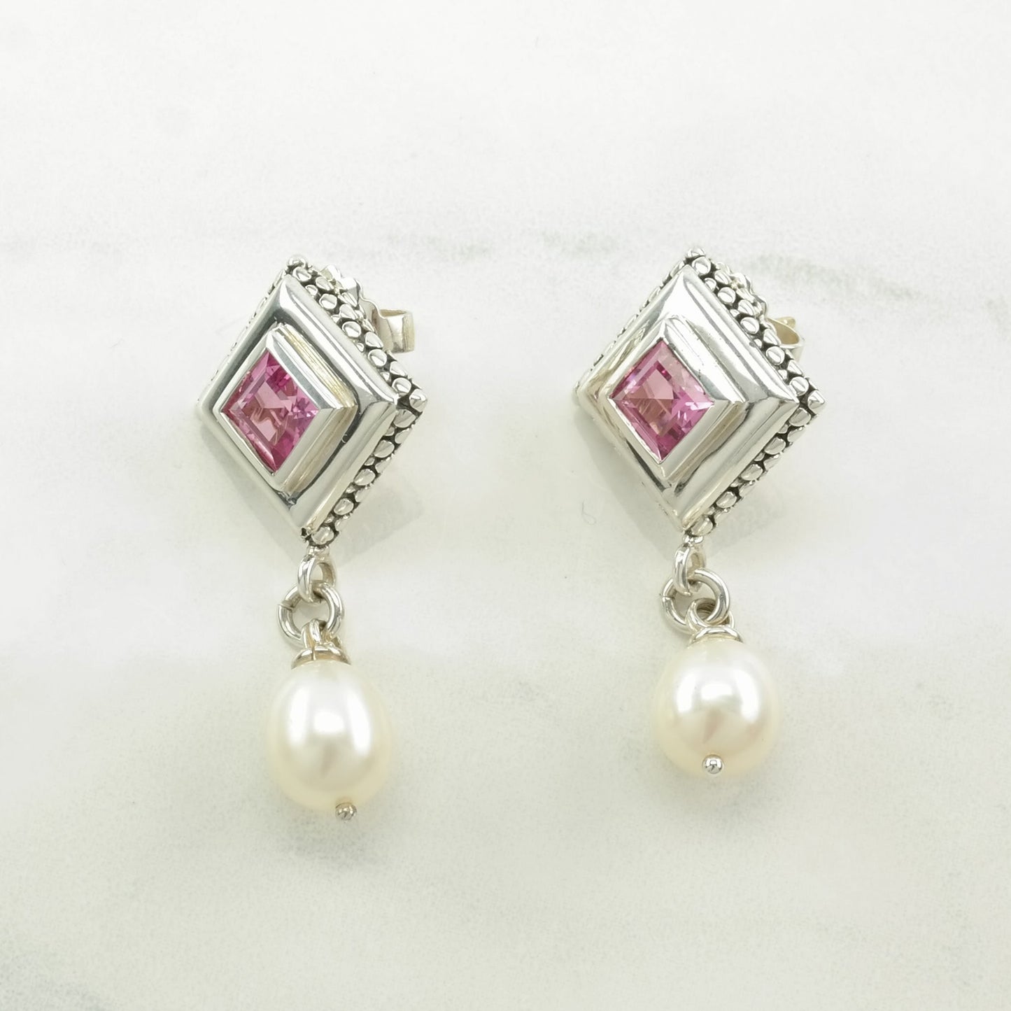 Michael Dawkins Sterling Silver Pink Sapphire, Pearl Earrings Stud