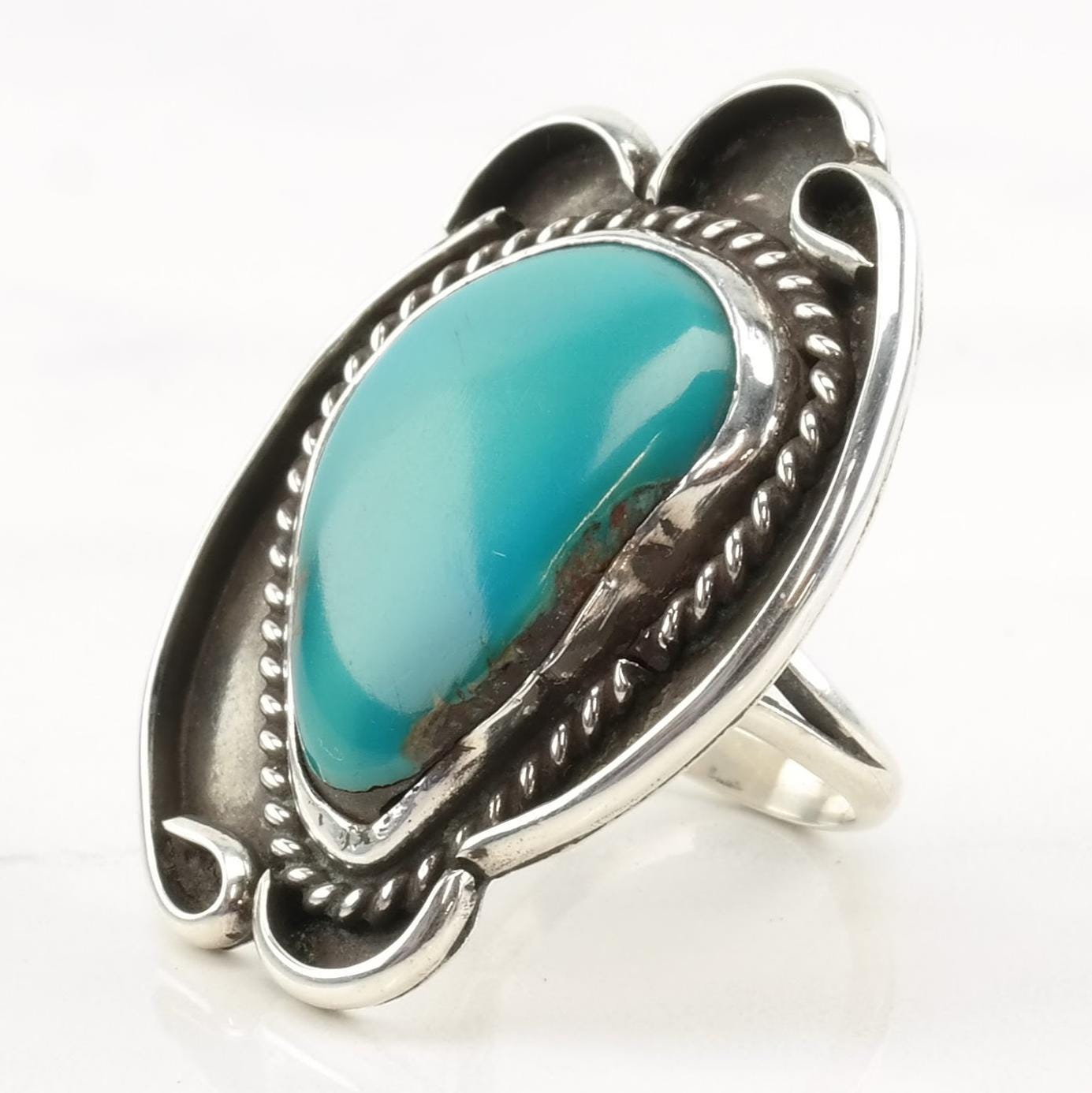 Vintage Native American Silver Ring Turquoise Sterling Size 5 1/4