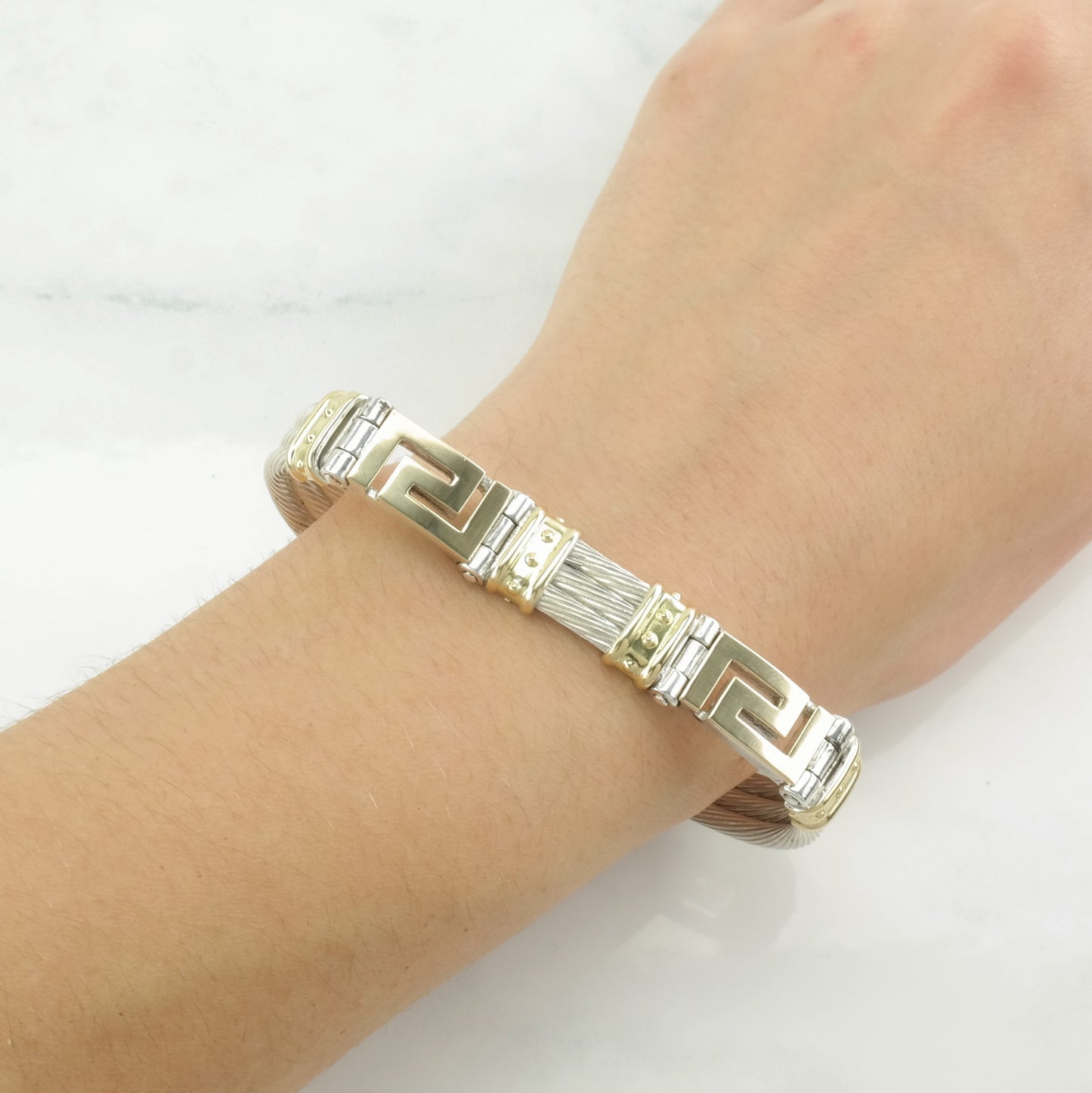 Modernist Sterling Silver Link Bracelet Gold Accent