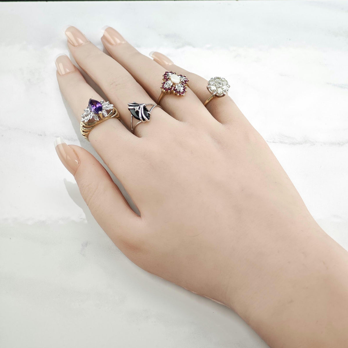 Natural Opal Ruby Diamond 10K Gold Ring Sz 7 R6772