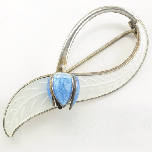 Aksel Holmsen Enamel Flower Brooch Sterling Silver