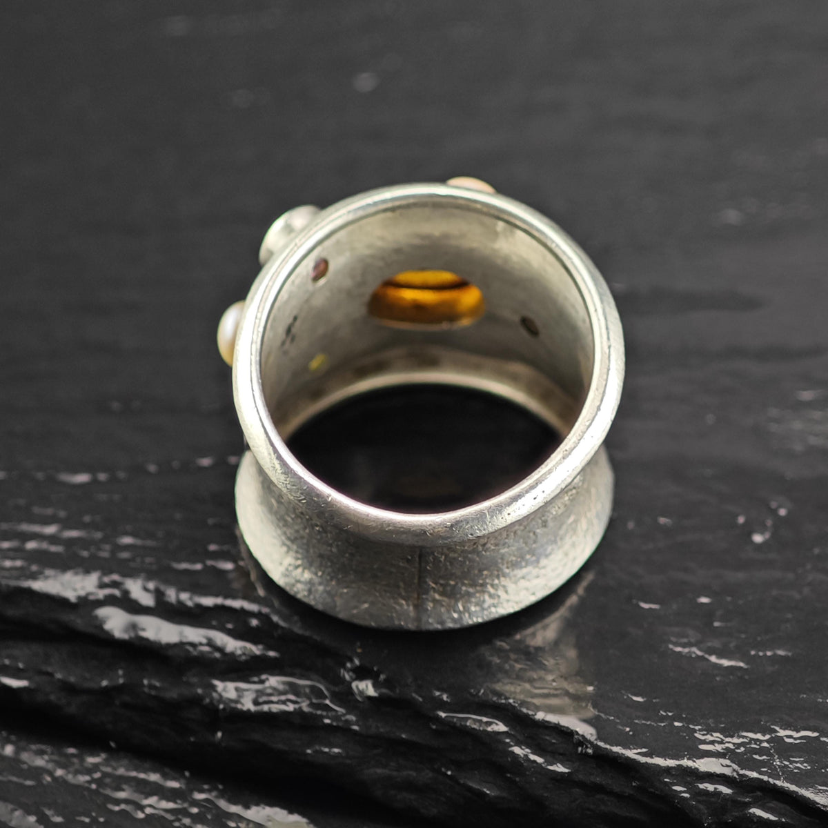 Multistone Abstract Band Sterling Silver Ring Sz 8 R6879