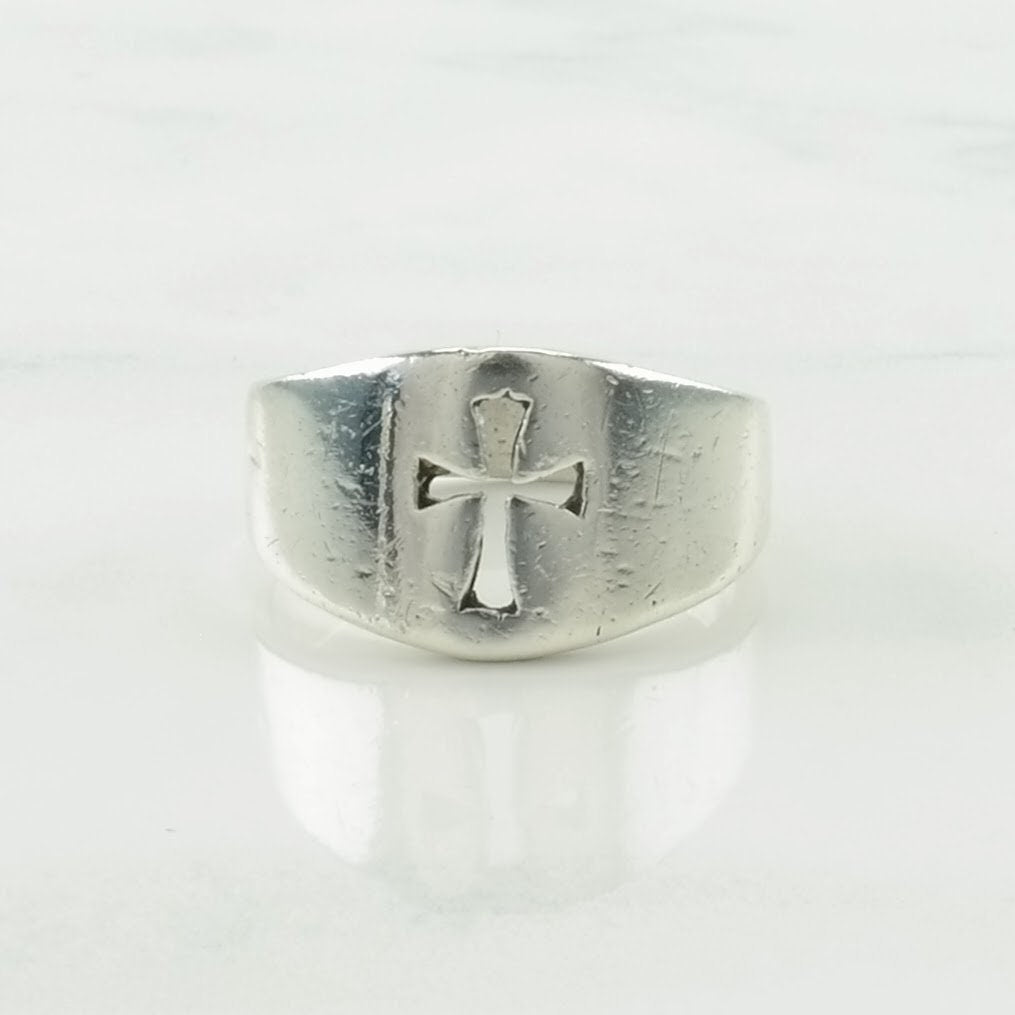 Sterling Silver Ring Cross Cutout Size 7 3/4