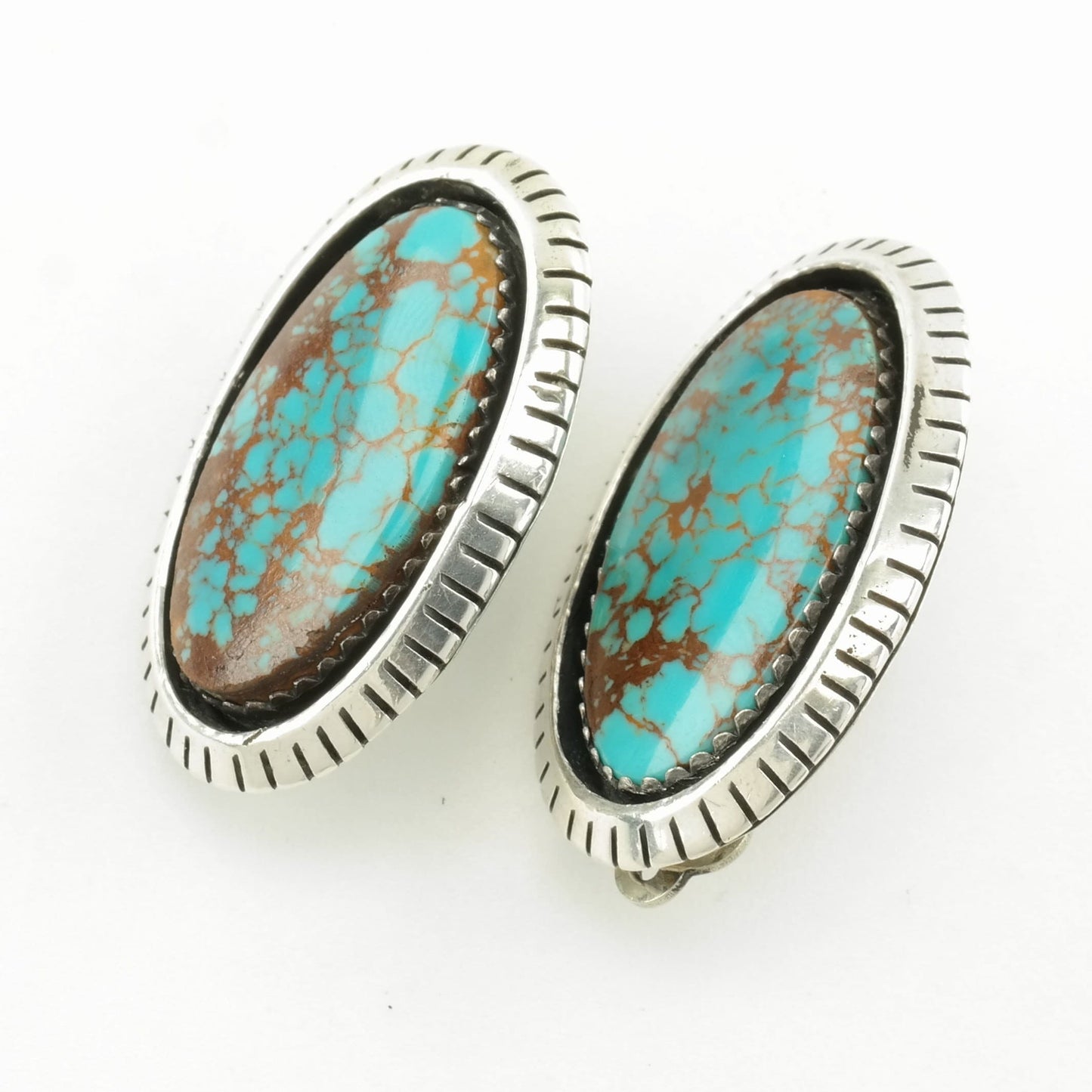 Native American Sterling Silver Spiderweb Turquoise Earrings Clip on