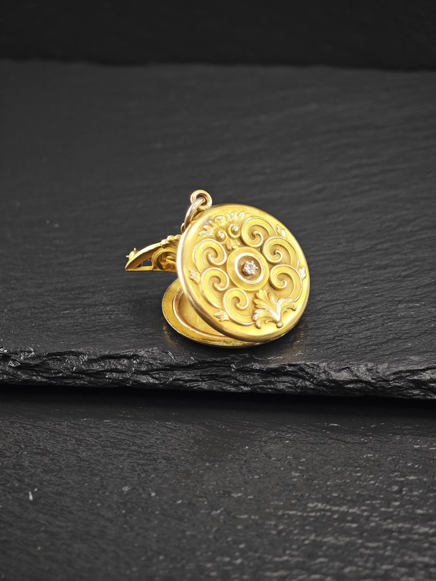 Art Nouveau Monogram Locket, Gold Diamond Brooch