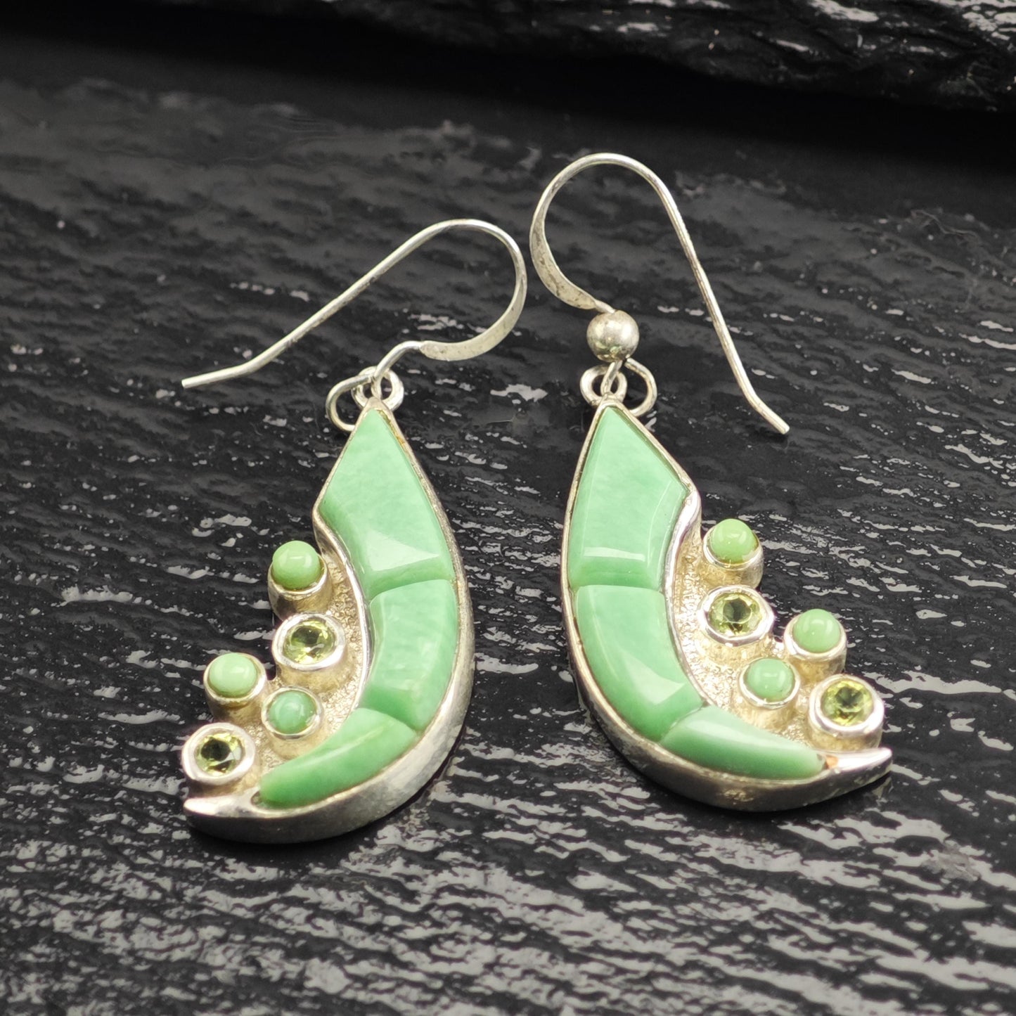Green Gemstone & Peridot Crest Hook Earrings Sterling Silver ER3188