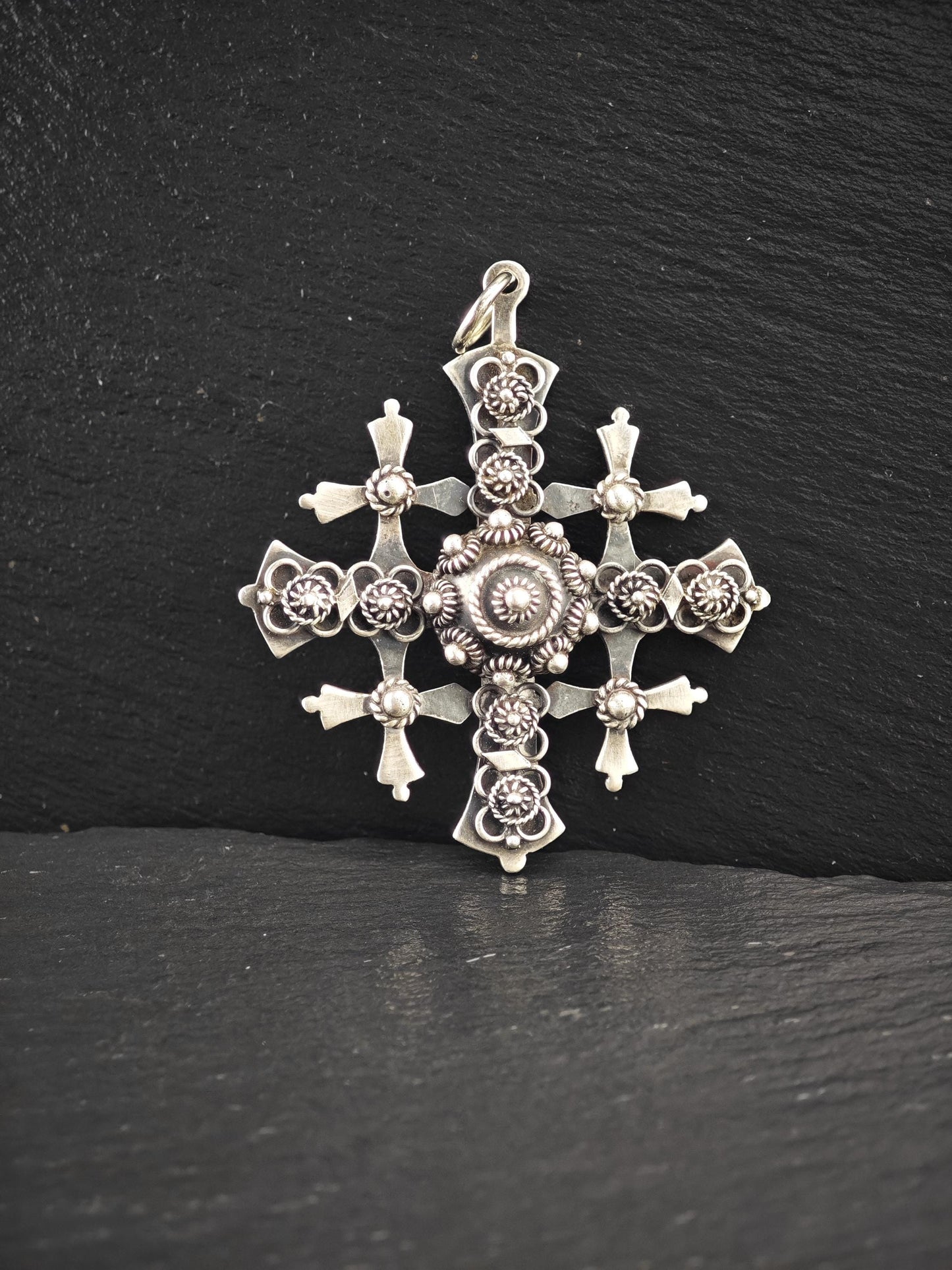 Large Taxco Mexico, Jerusalem Cross Pendant Sterling Silver P2744