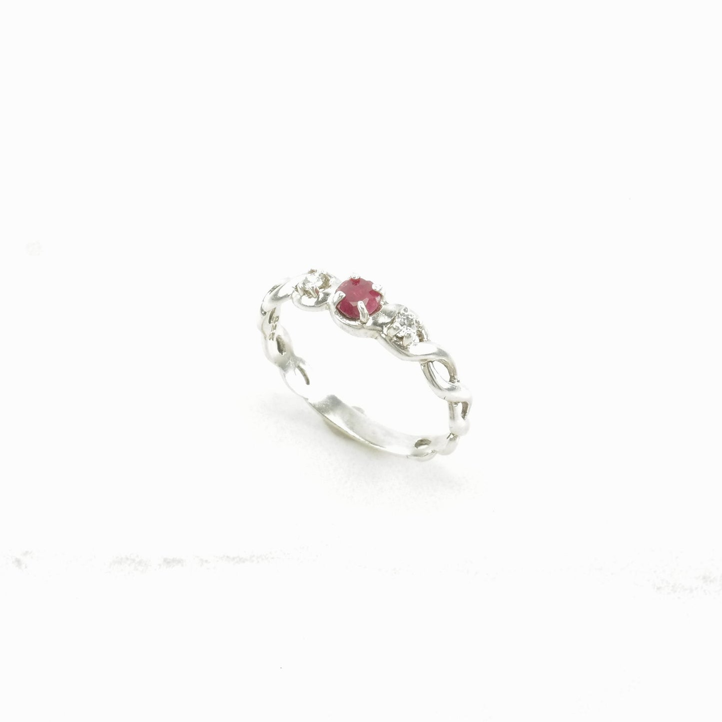 Vintage Sterling Silver Ring Ruby, CZ Twisted Size 8 1/2