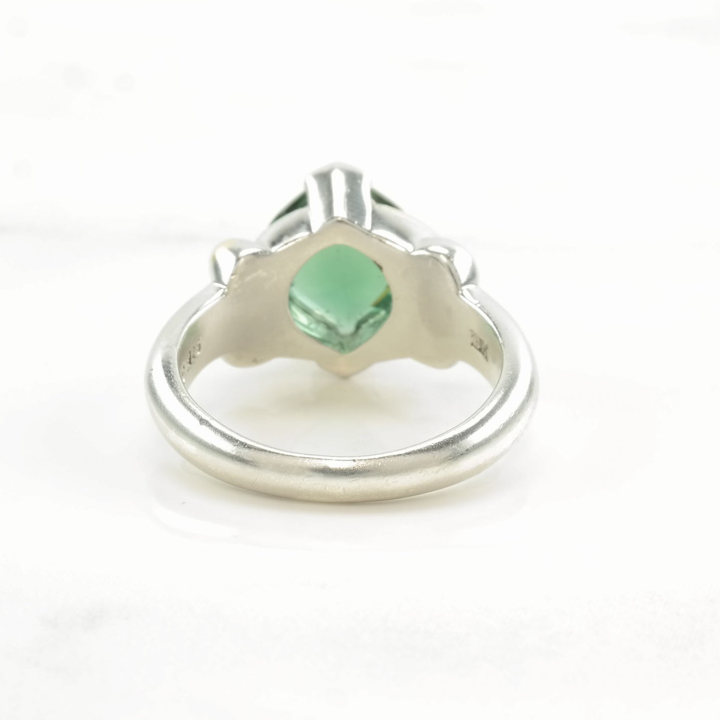 Vintage Sterling Silver Ring Green Gemstone 18K Gold Accent Size 6