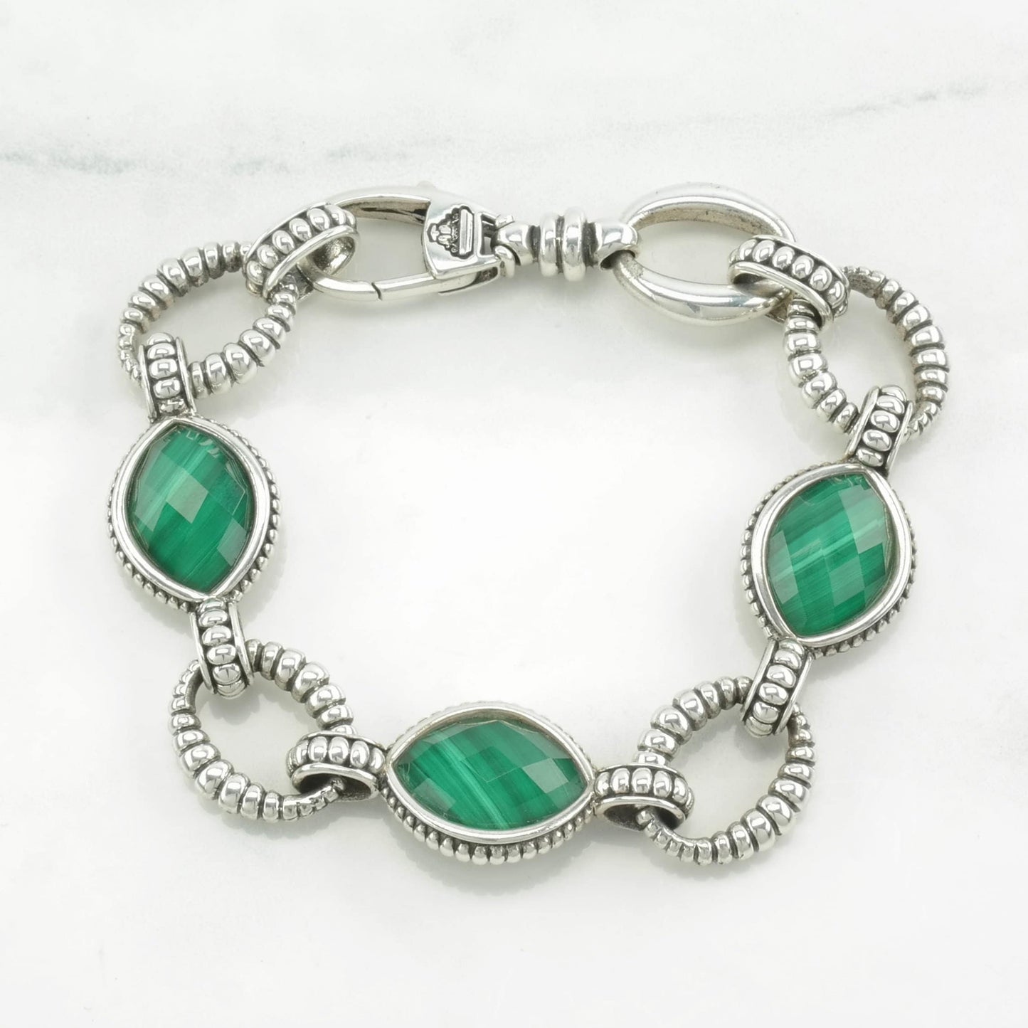 Lagos, Caviar Sterling Silver Link Bracelet Malachite