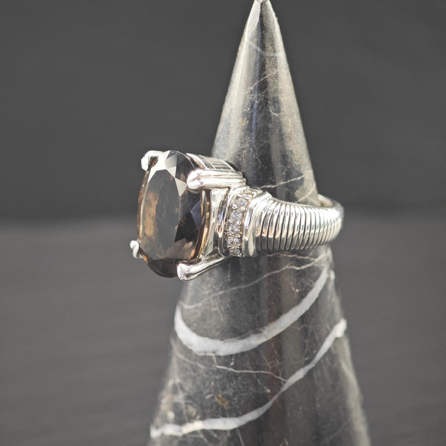 Judith Ripka Brown Quartz Ring Sterling Silver