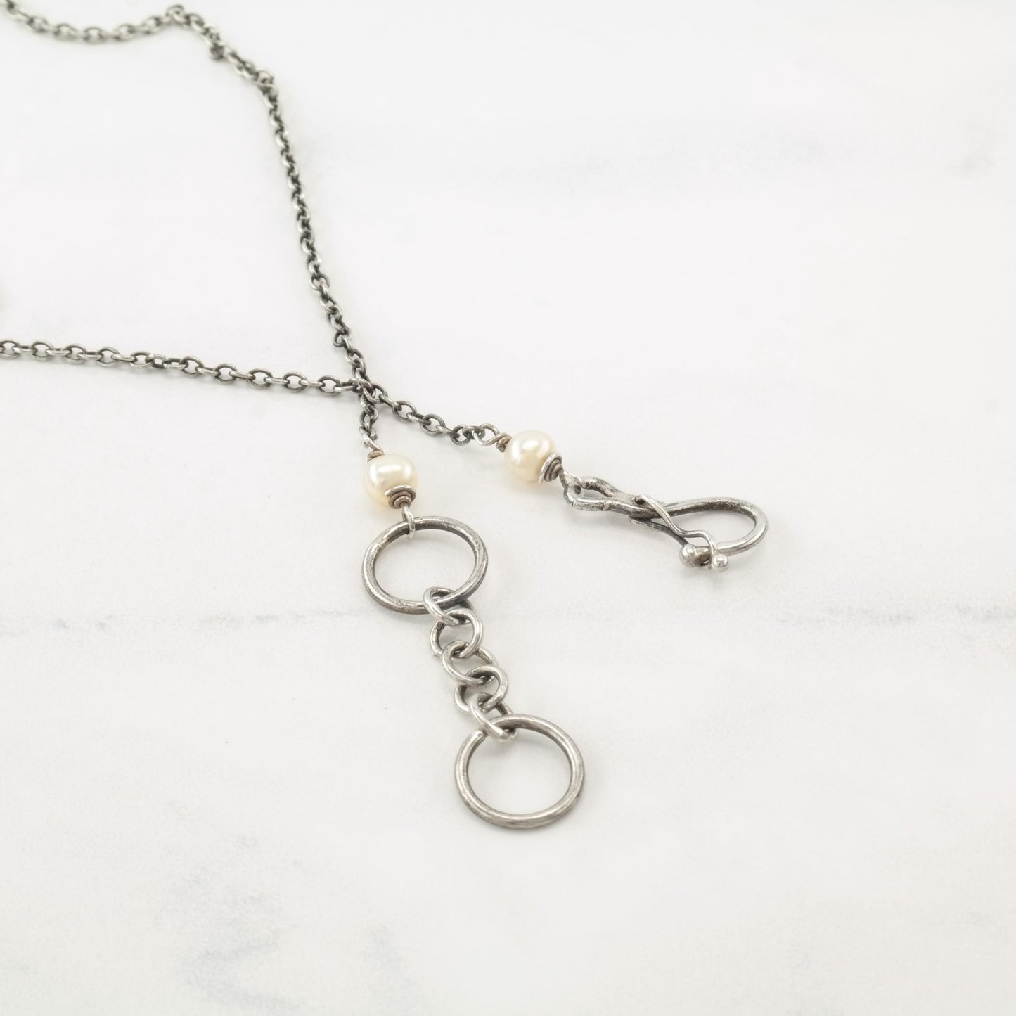 Vintage Art Novaue Natural Pearl, Rose Cut Ruby Urn Sterling Silver Necklace N2377