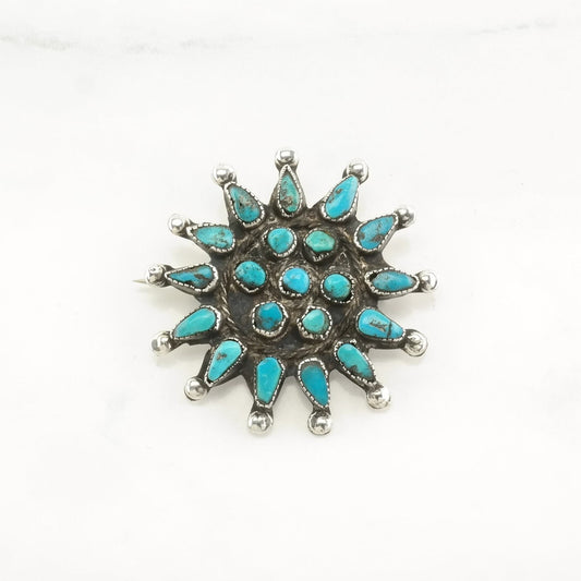 Vintage Native American Sterling Silver Brooch Star Blue Turquoise