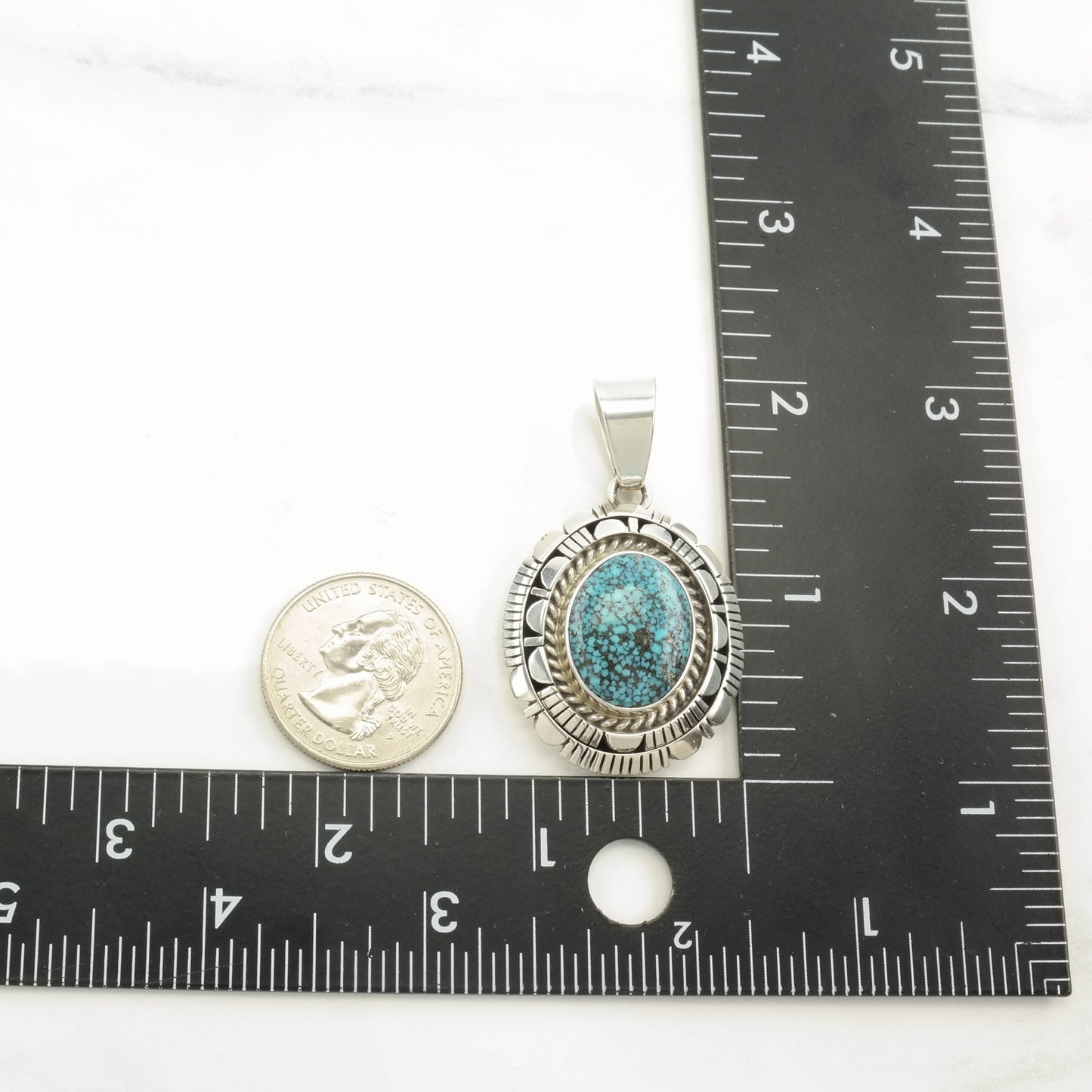 Native American Spiderweb Turquoise Oval Sterling Silver Pendant