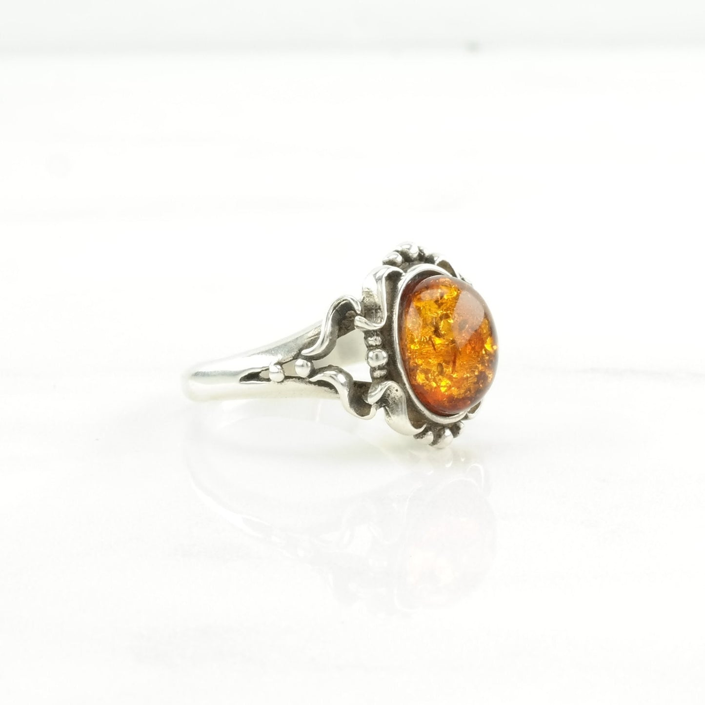 Sterling Silver Ring Amber Orange Size 6 3/4