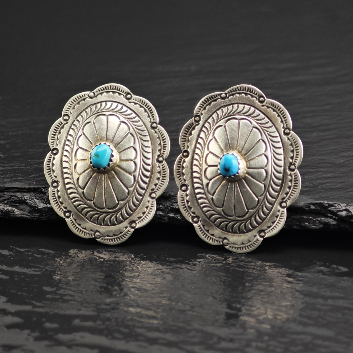 Native Turquoise Concho Clip On Sterling Silver Earrings ER3233