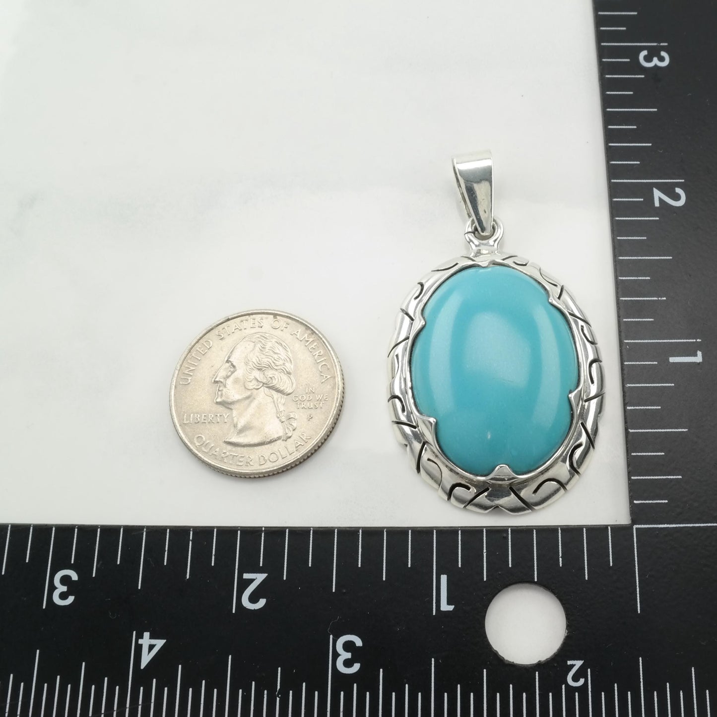 Sw Block Turquoise Oval Sterling Silver Pendant P2652