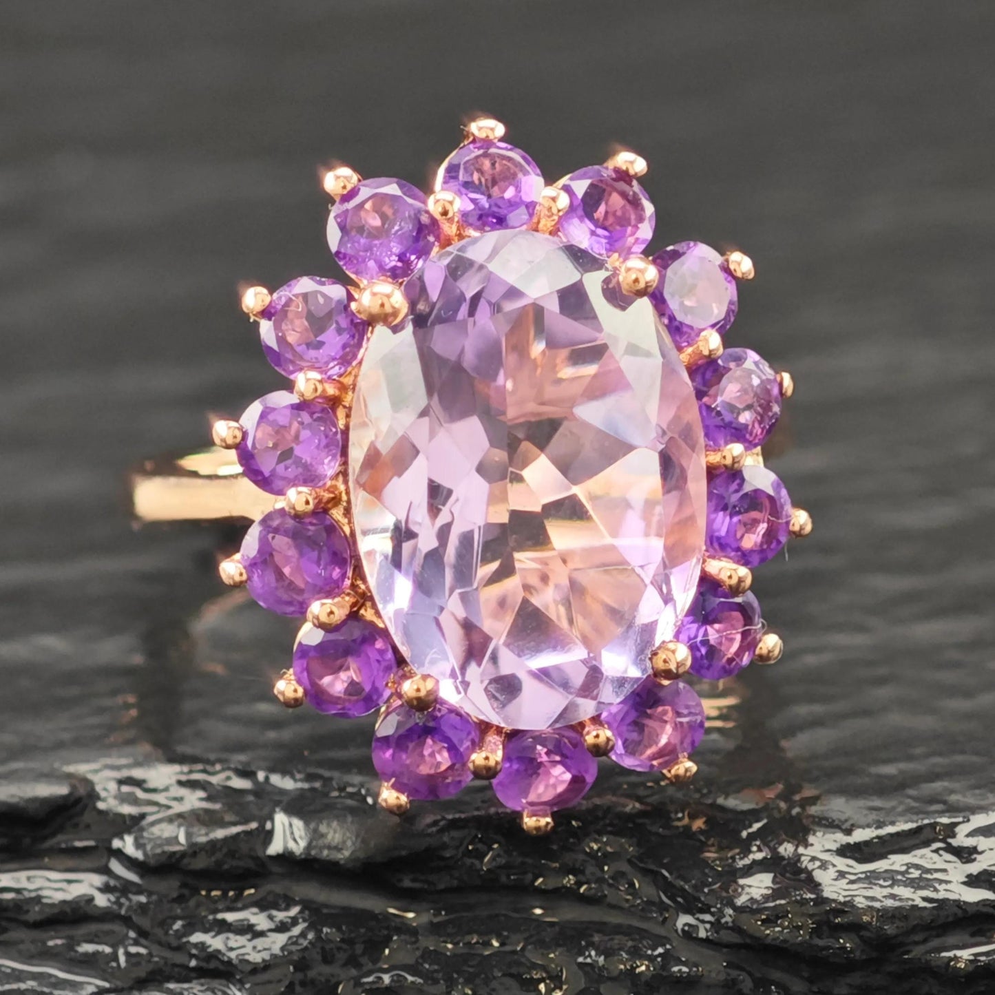 Floral Amethyst 14K Rose Gold Plated Ring Sterling Silver Sz 6 1/4 R6166