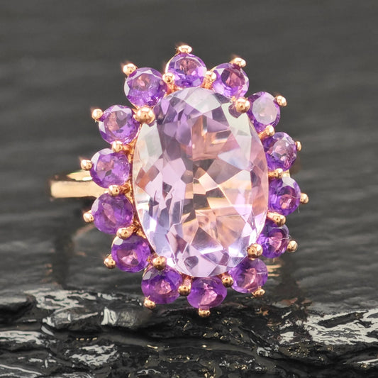 Floral Amethyst 14K Rose Gold Plated Ring Sterling Silver Sz 6 1/4 R6166