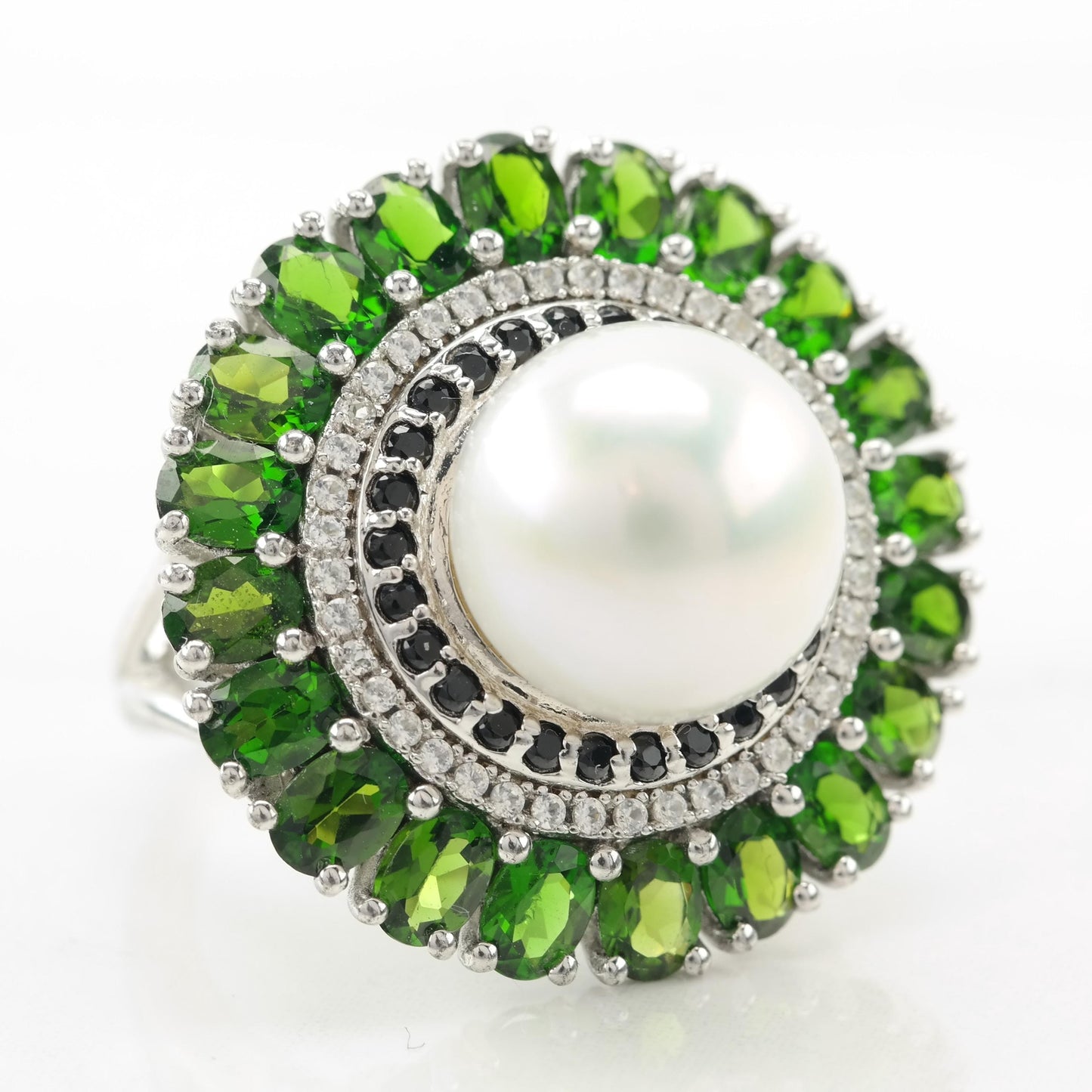 Chrome Diopside Pearl Sterling Silver Ring