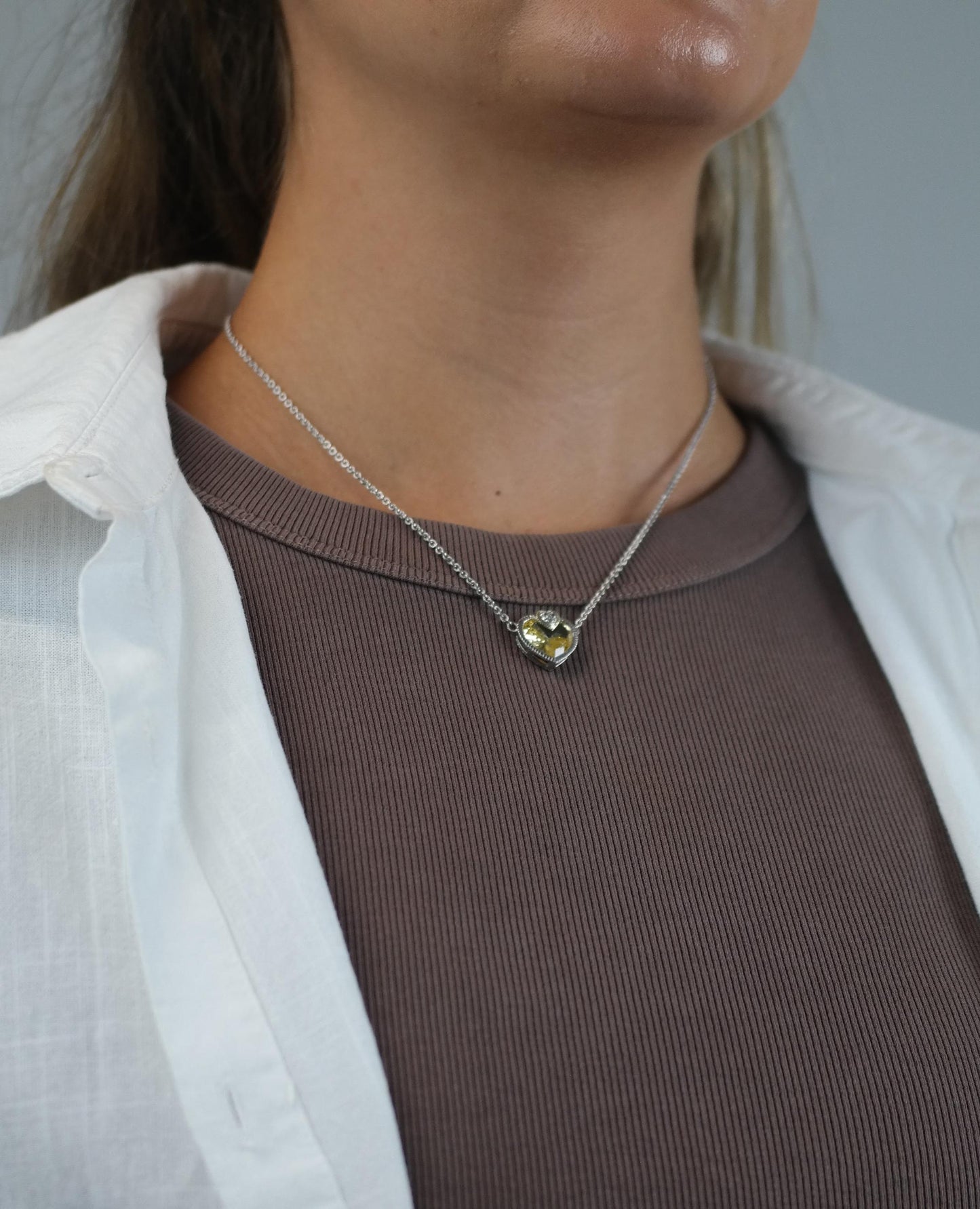 Vintage Judith Ripka Citrine, 18K Gold Accent Heart Necklace Sterling Silver N2733