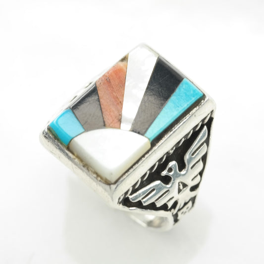 Southwest Inlay Eagle Sterling Silver Ring Size 10 1/4