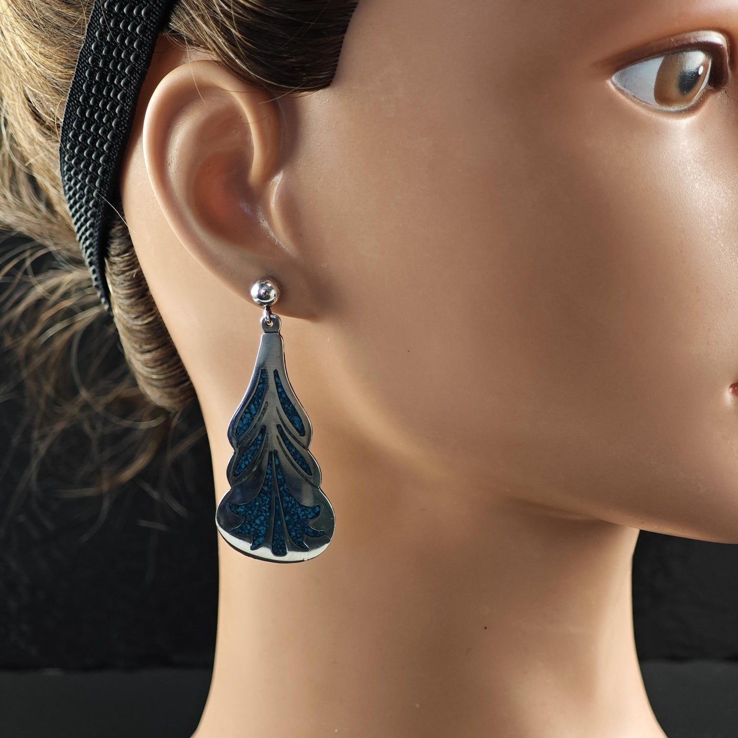 Blue Turquoise Chip Inlay Stud/Dangle Earrings Sterling Silver